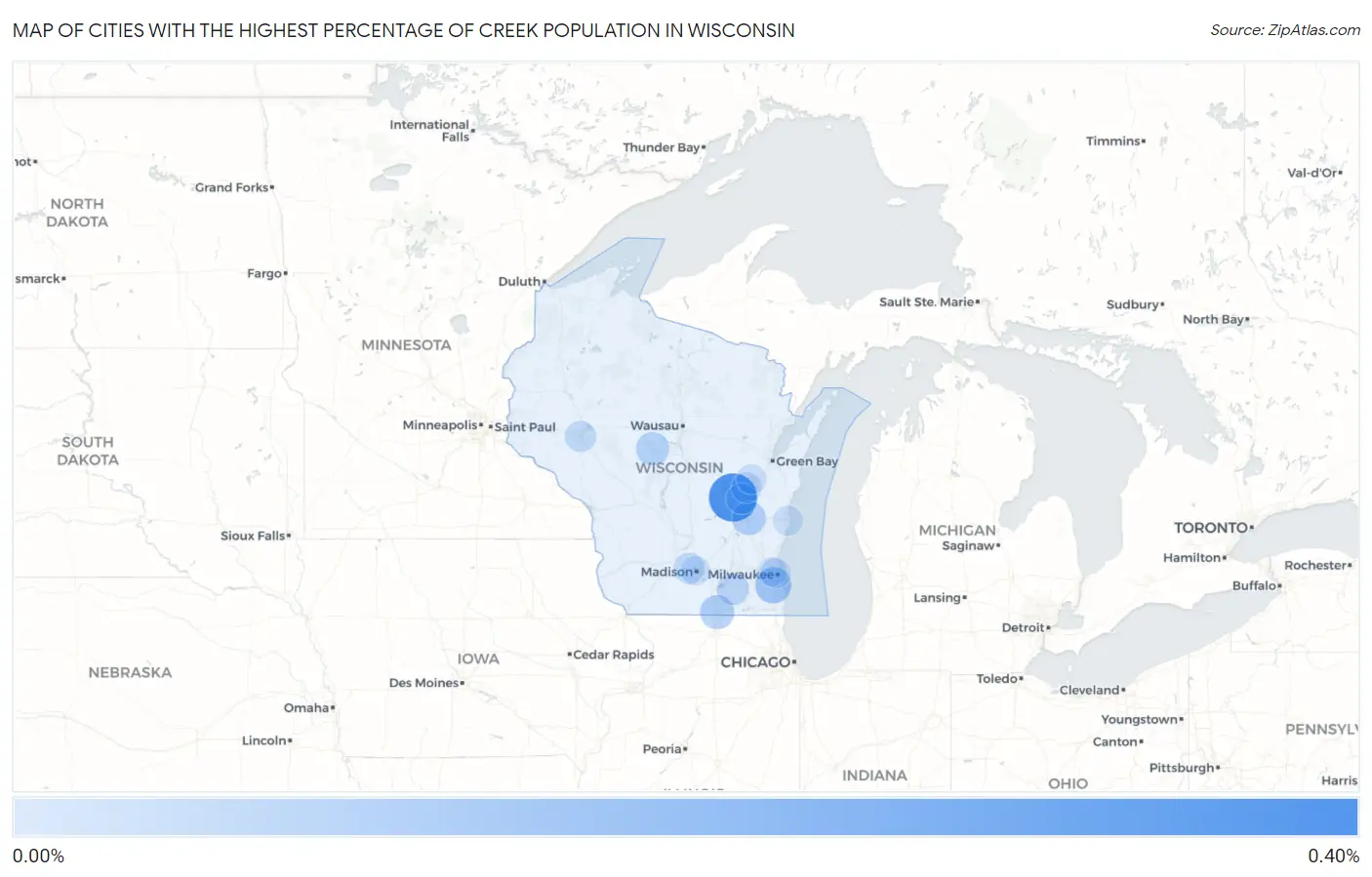 Cities with the Highest Percentage of Creek Population in Wisconsin Map