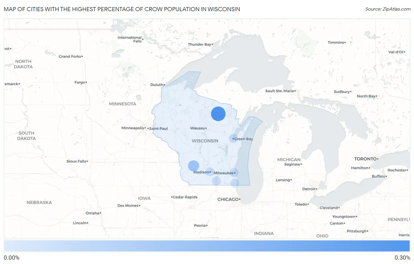 Cities with the Highest Percentage of Crow Population in Wisconsin Map