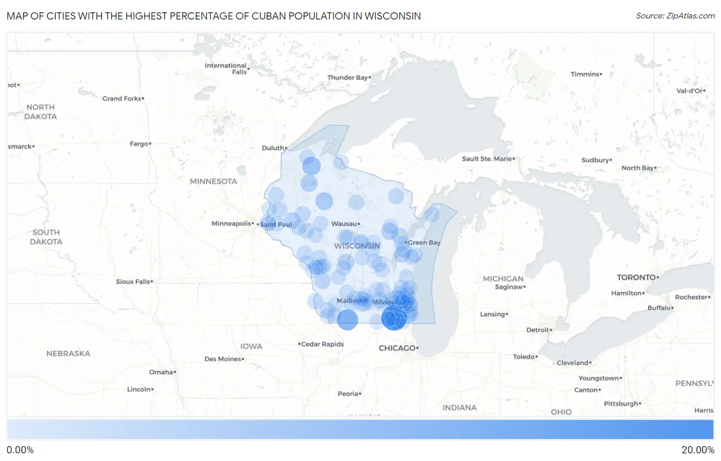 Cities with the Highest Percentage of Cuban Population in Wisconsin Map