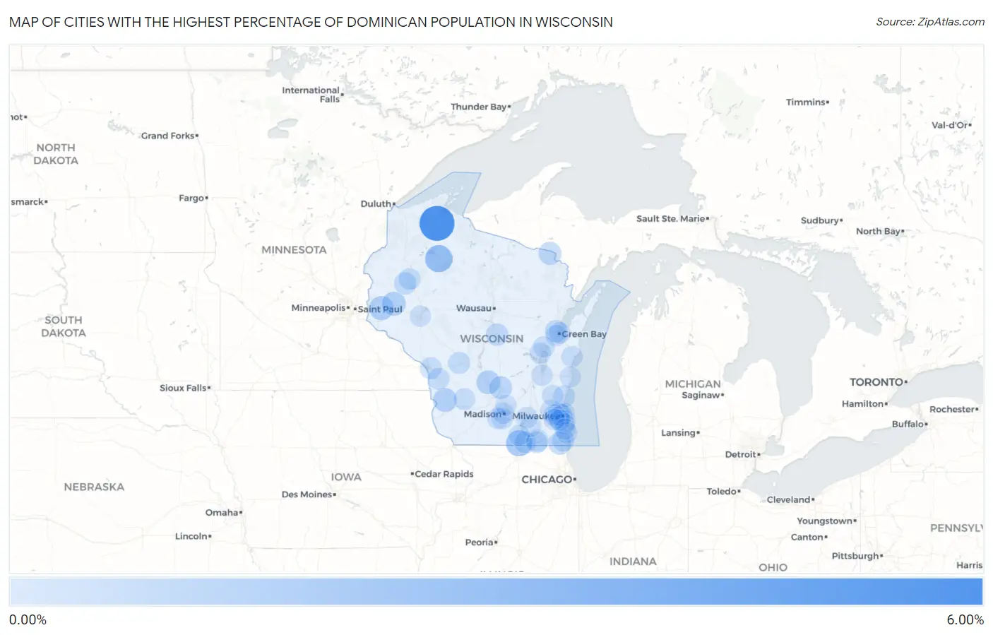 Cities with the Highest Percentage of Dominican Population in Wisconsin Map