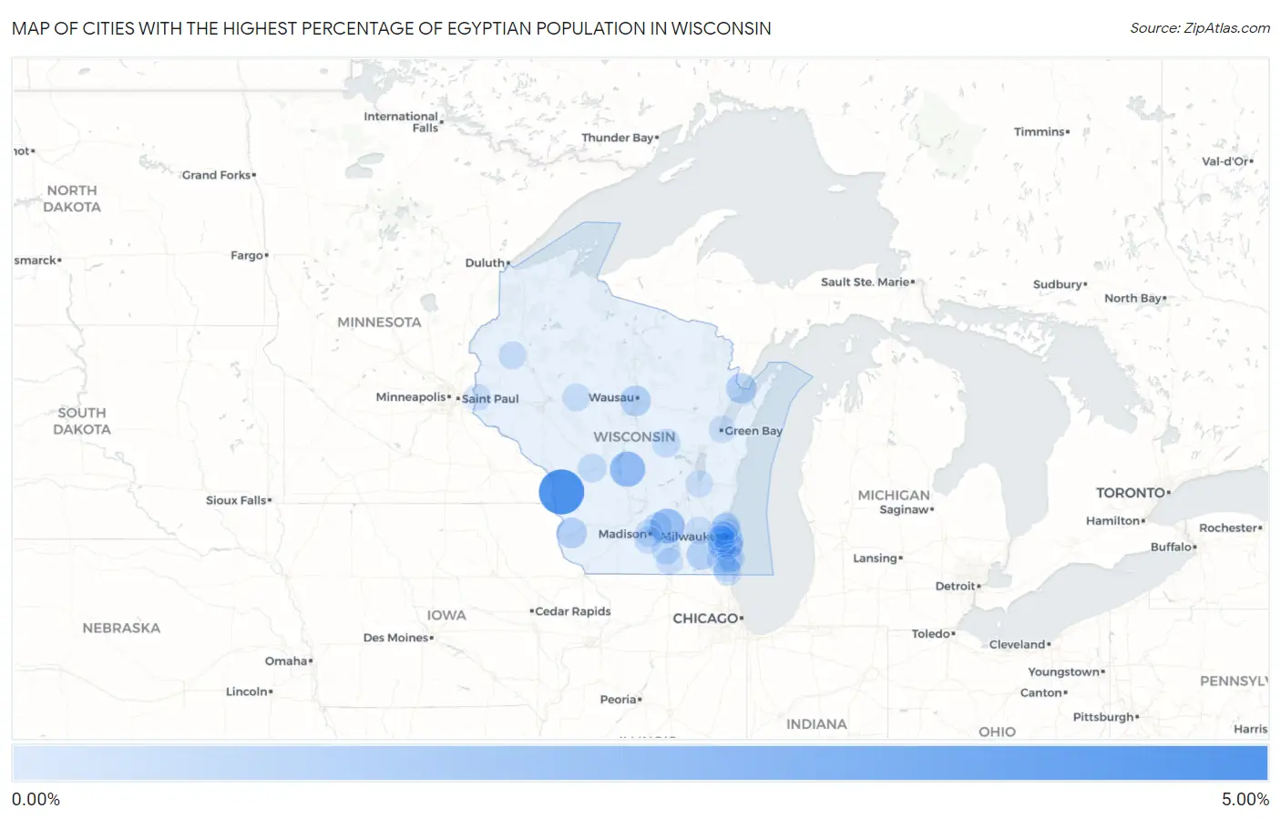 Cities with the Highest Percentage of Egyptian Population in Wisconsin Map
