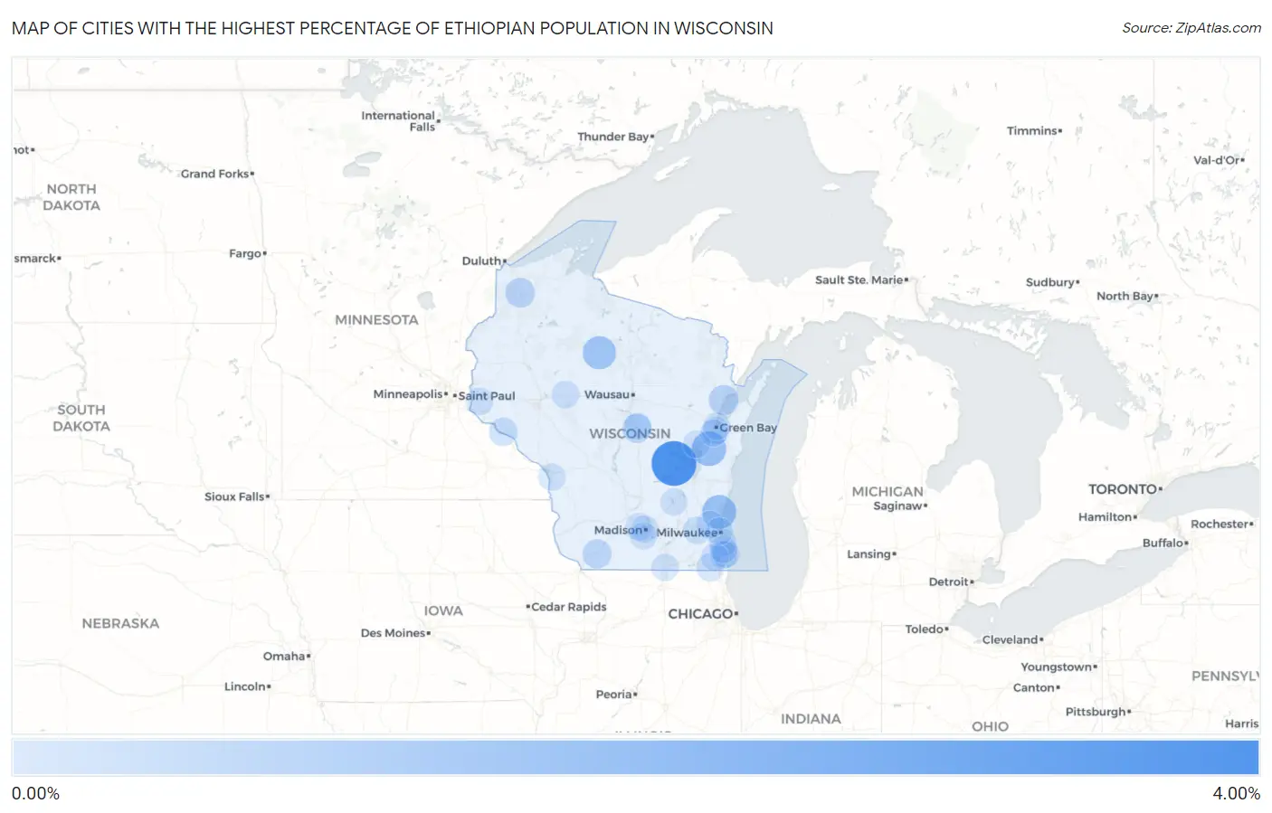 Cities with the Highest Percentage of Ethiopian Population in Wisconsin Map