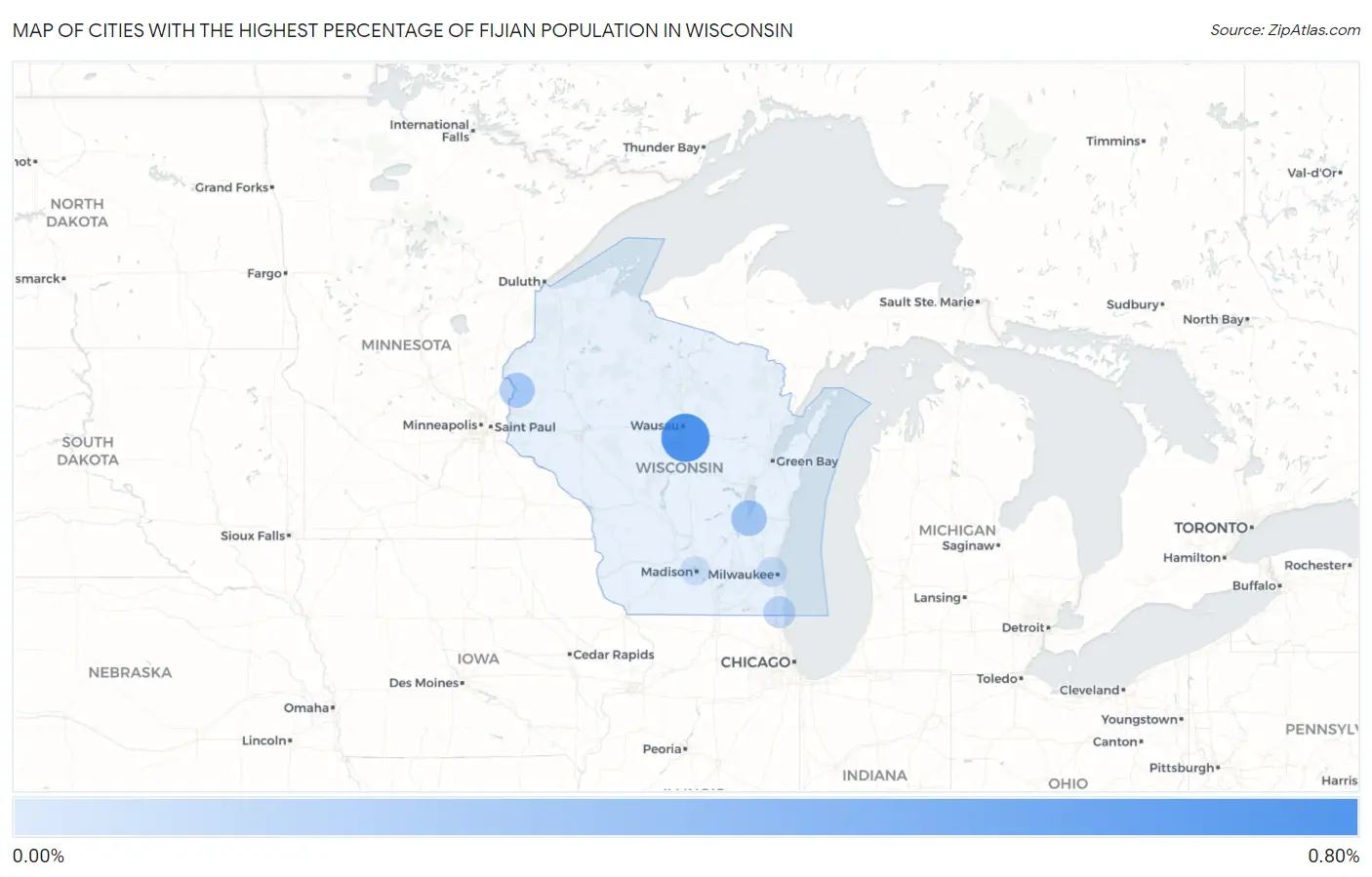 Cities with the Highest Percentage of Fijian Population in Wisconsin Map