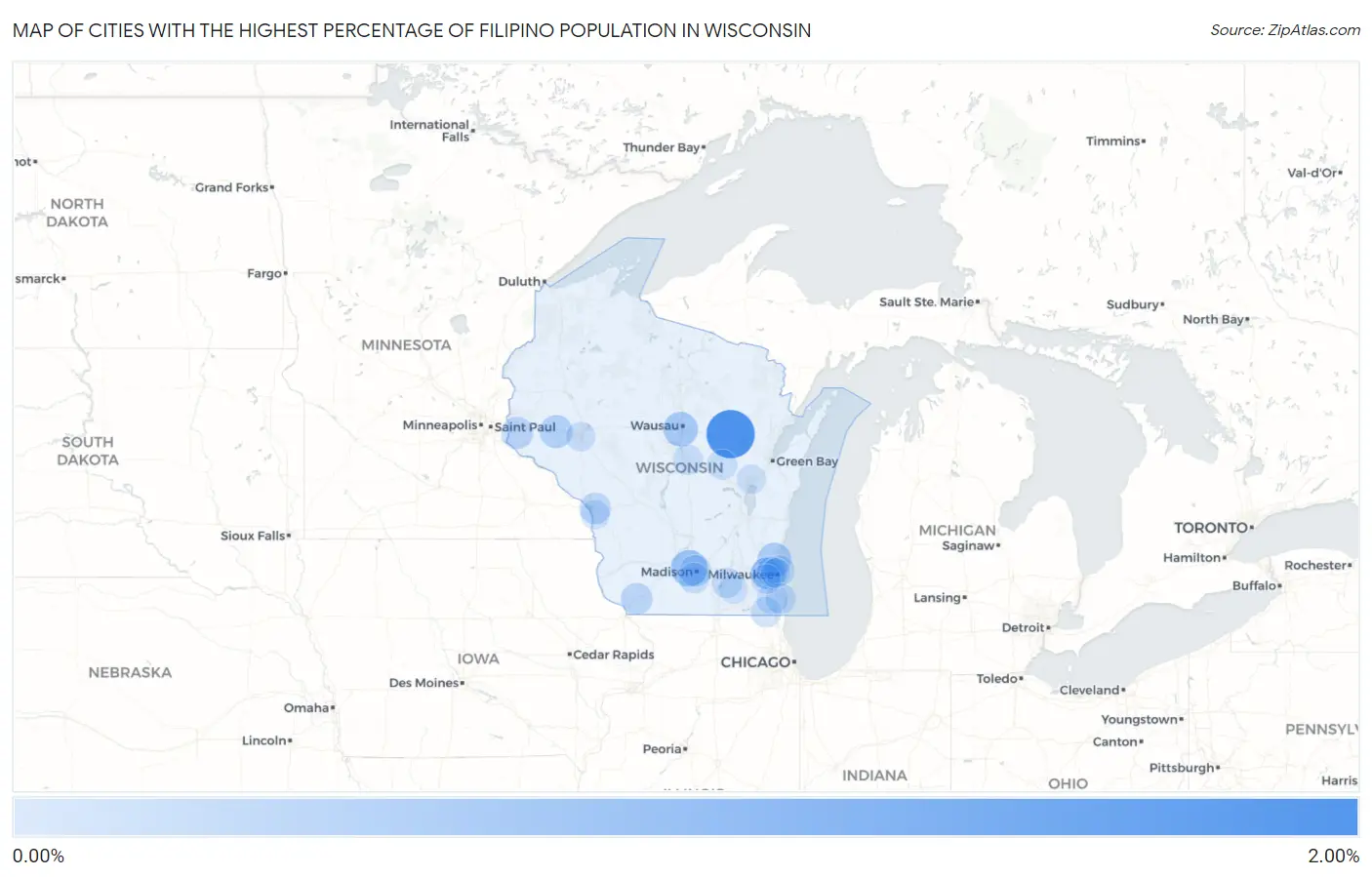 Cities with the Highest Percentage of Filipino Population in Wisconsin Map