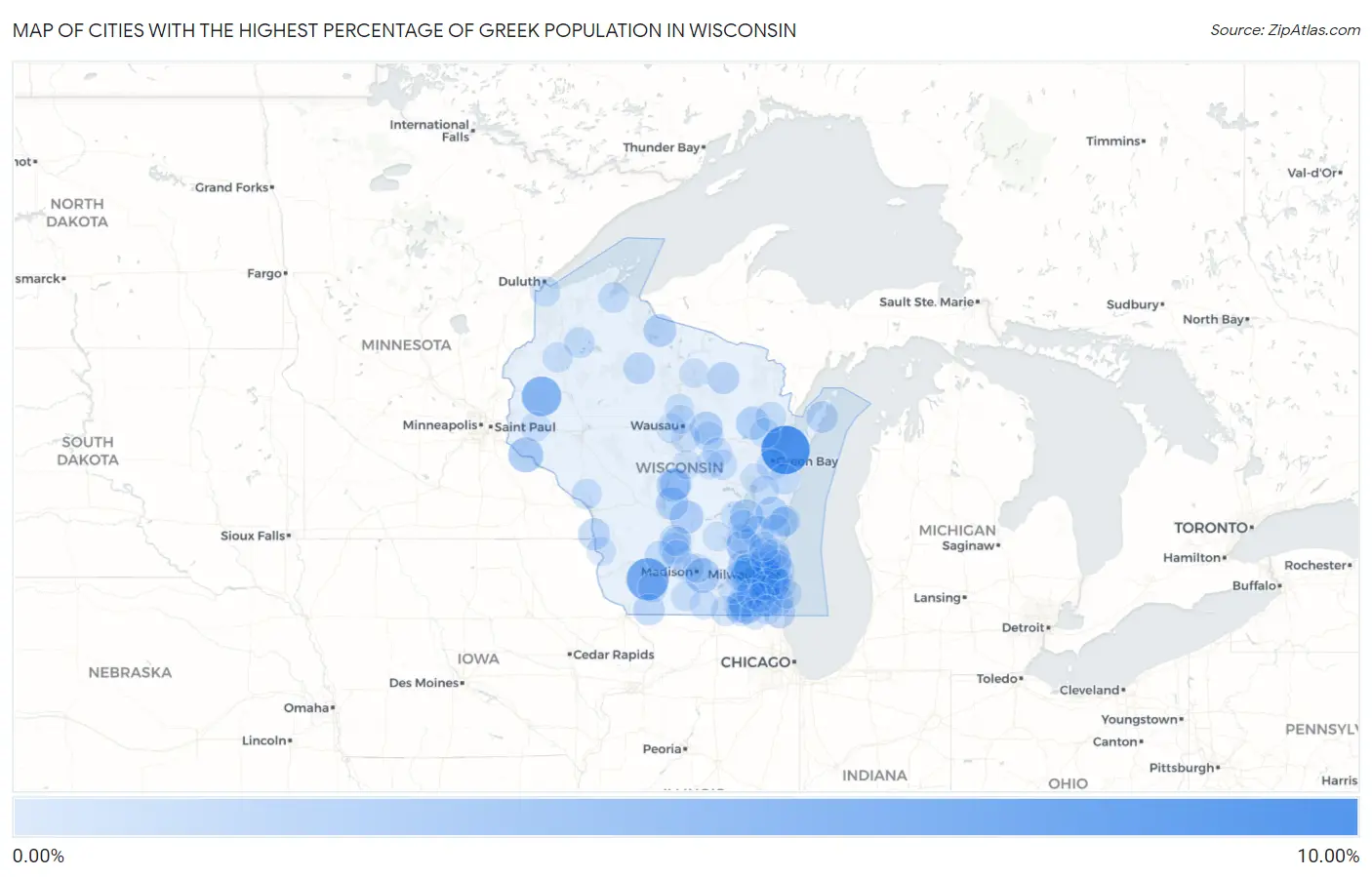 Cities with the Highest Percentage of Greek Population in Wisconsin Map