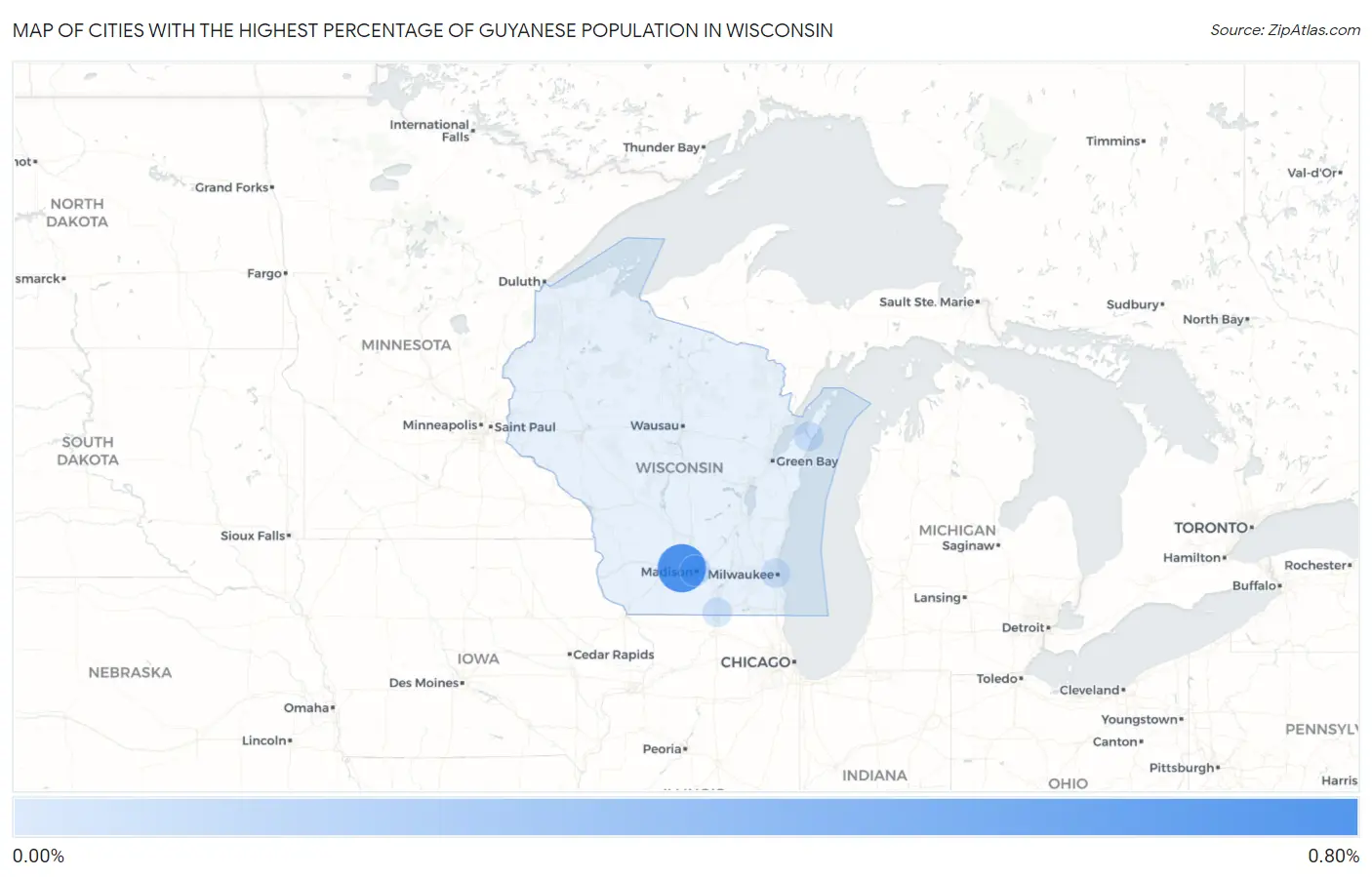 Cities with the Highest Percentage of Guyanese Population in Wisconsin Map