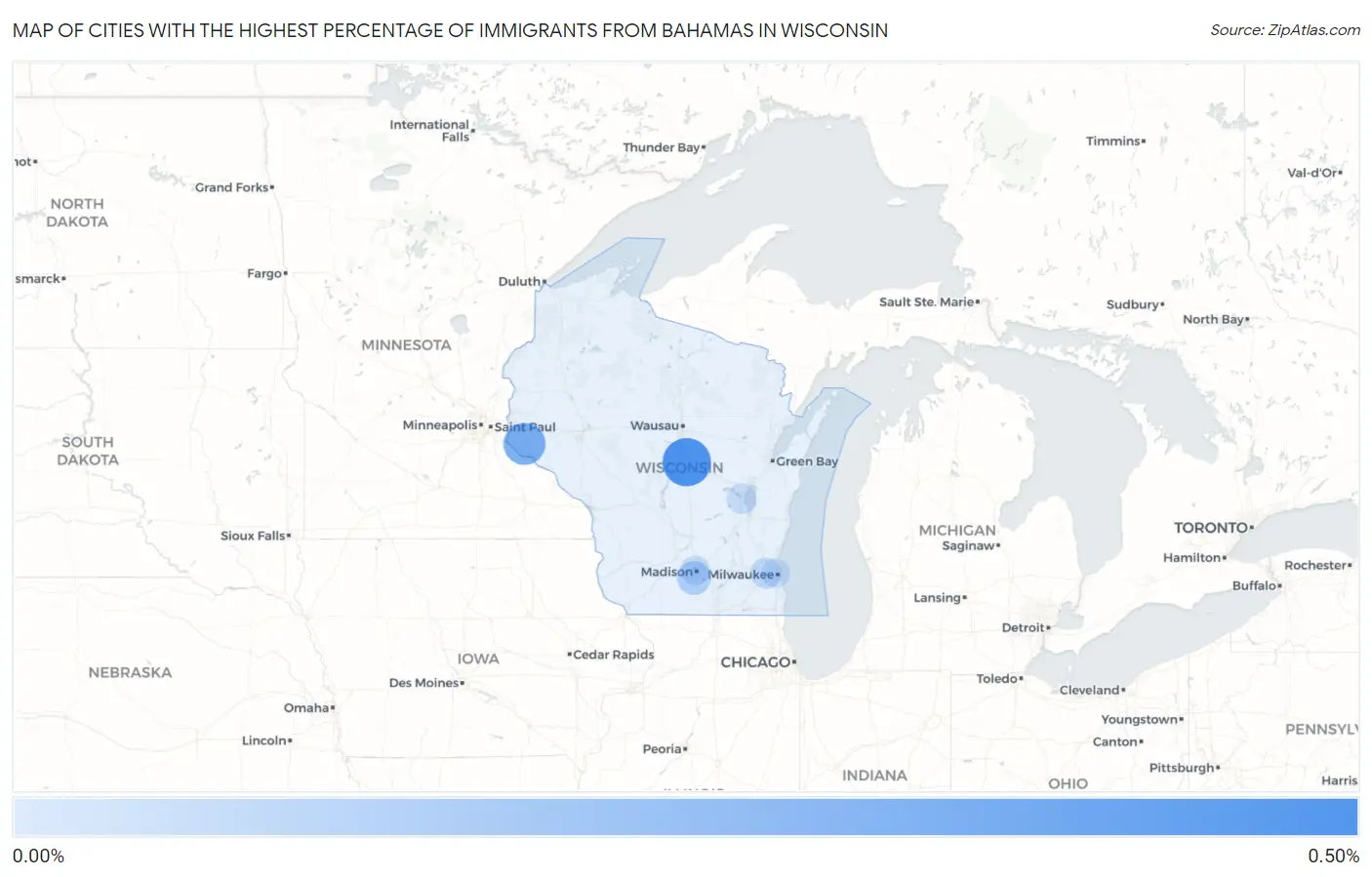 Cities with the Highest Percentage of Immigrants from Bahamas in Wisconsin Map
