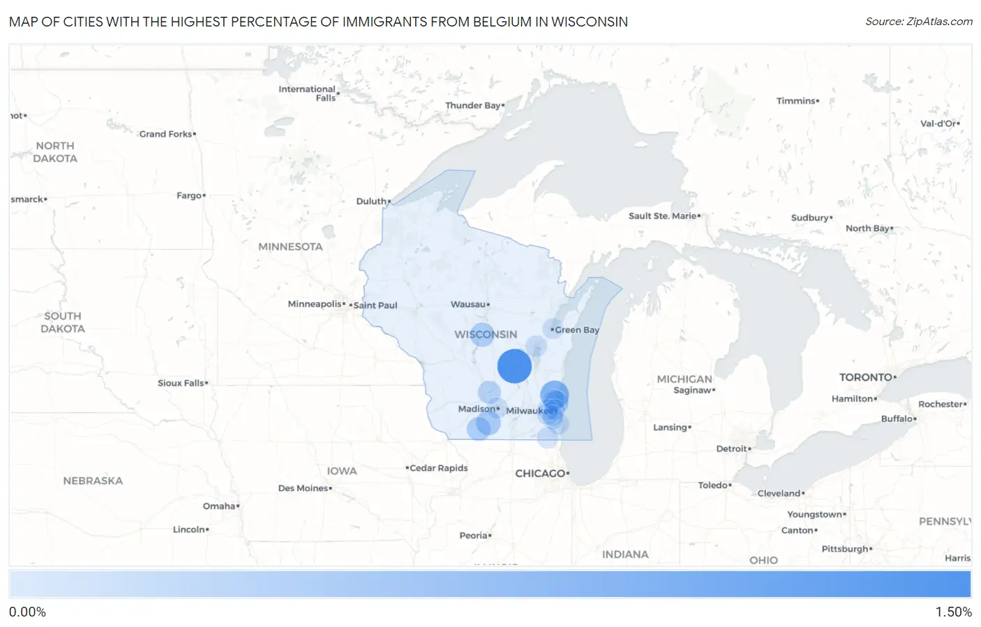 Cities with the Highest Percentage of Immigrants from Belgium in Wisconsin Map