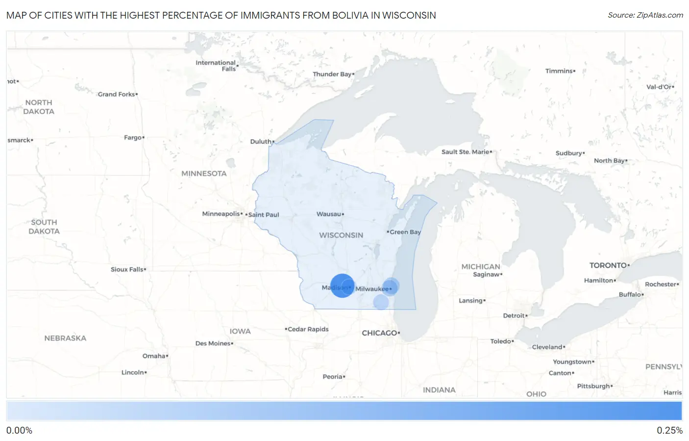 Cities with the Highest Percentage of Immigrants from Bolivia in Wisconsin Map