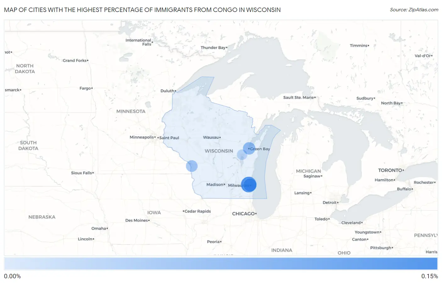 Cities with the Highest Percentage of Immigrants from Congo in Wisconsin Map