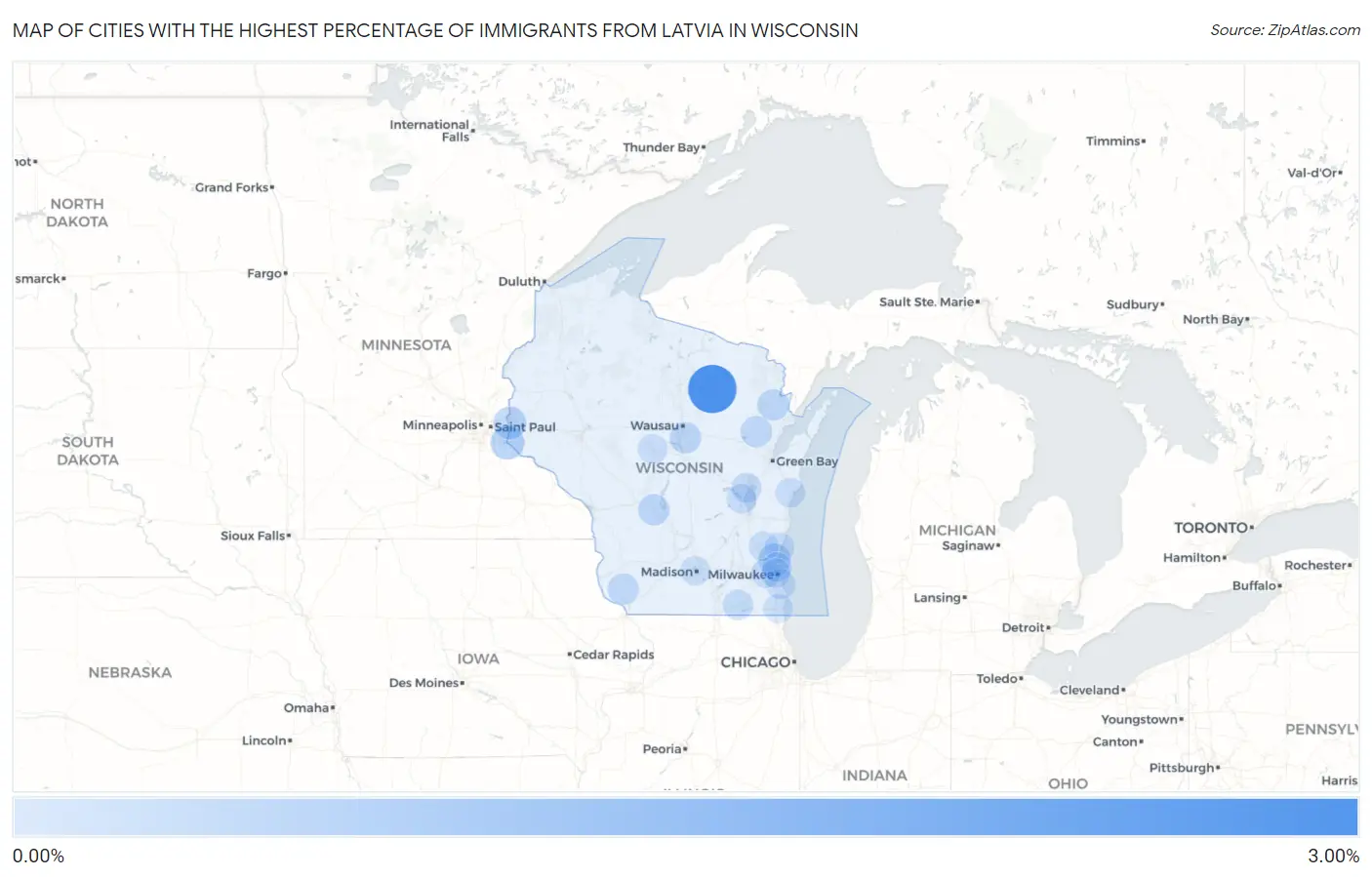 Cities with the Highest Percentage of Immigrants from Latvia in Wisconsin Map