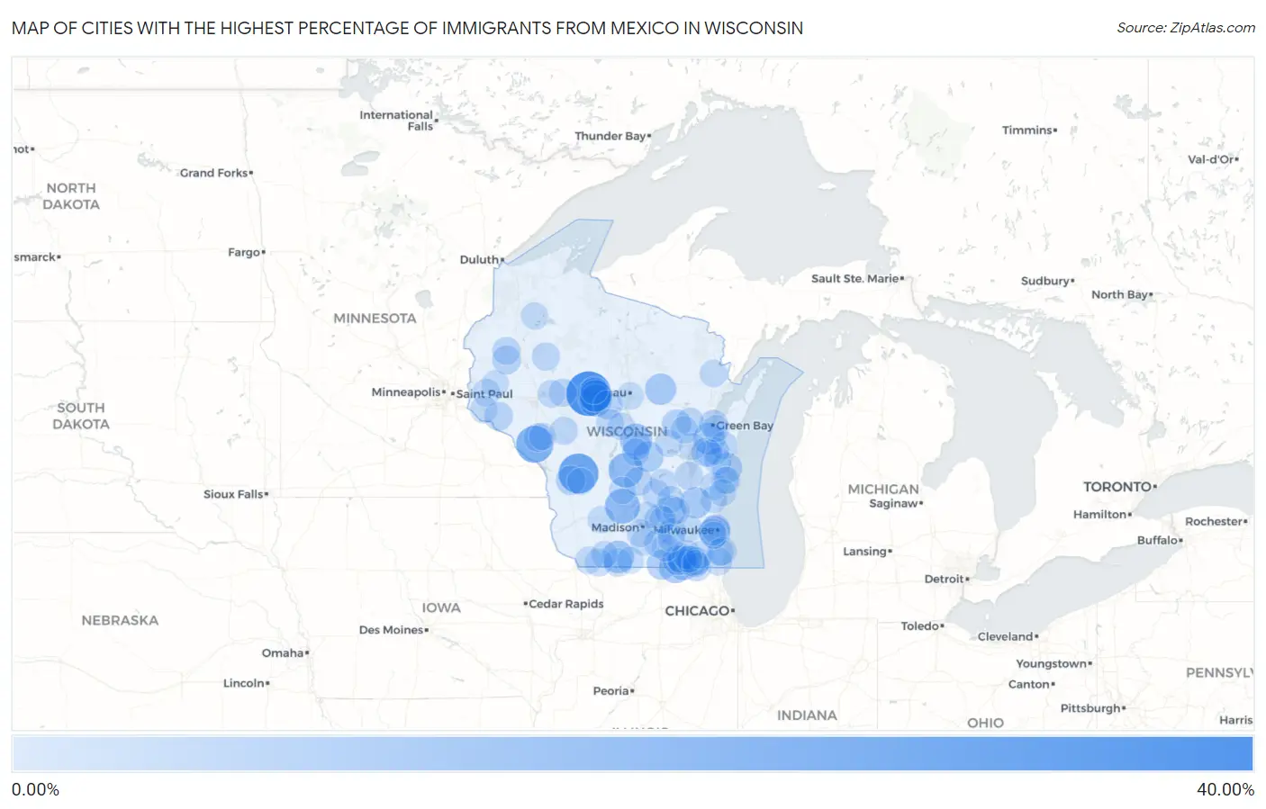 Cities with the Highest Percentage of Immigrants from Mexico in Wisconsin Map