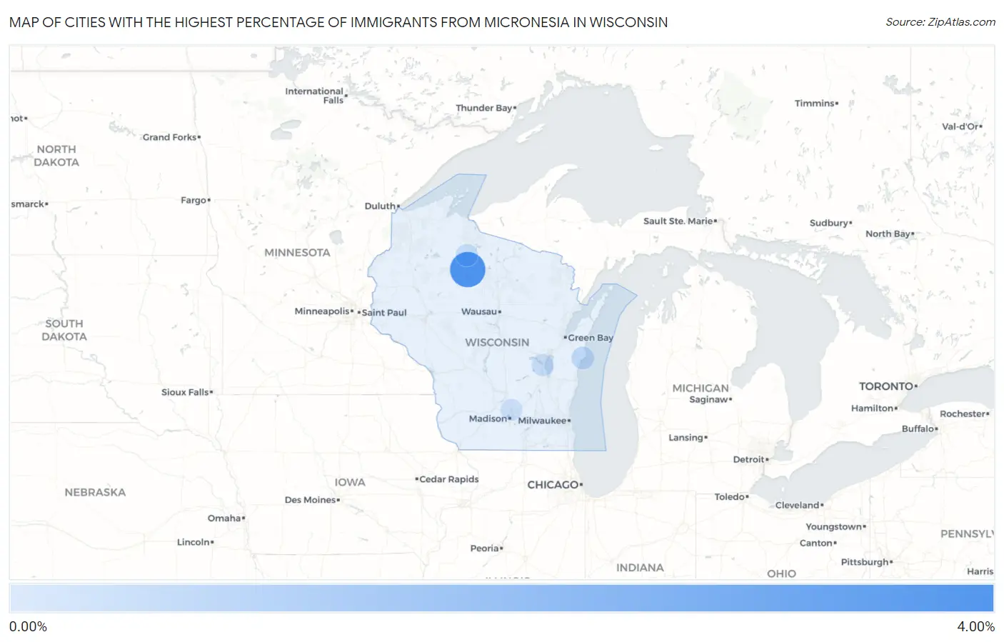 Cities with the Highest Percentage of Immigrants from Micronesia in Wisconsin Map