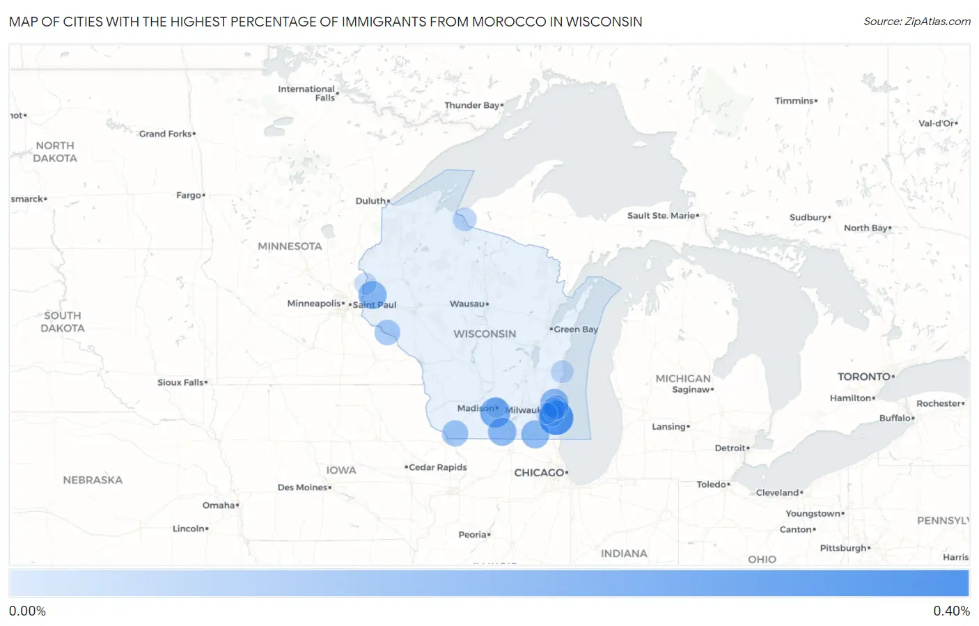 Cities with the Highest Percentage of Immigrants from Morocco in Wisconsin Map