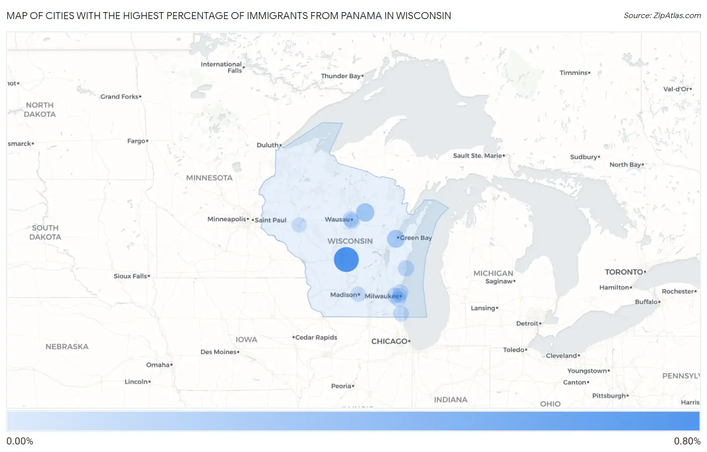 Cities with the Highest Percentage of Immigrants from Panama in Wisconsin Map