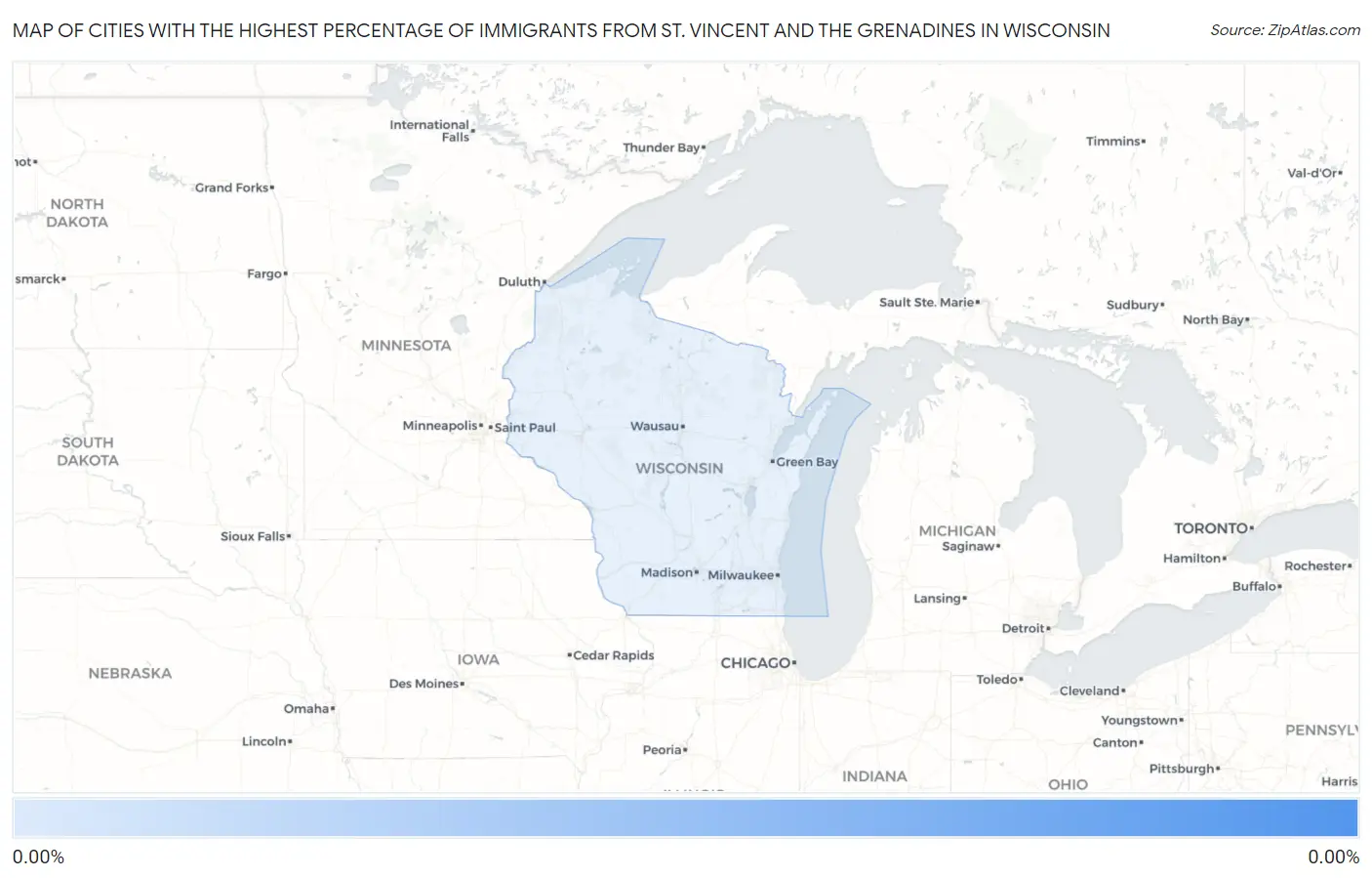 Cities with the Highest Percentage of Immigrants from St. Vincent and the Grenadines in Wisconsin Map