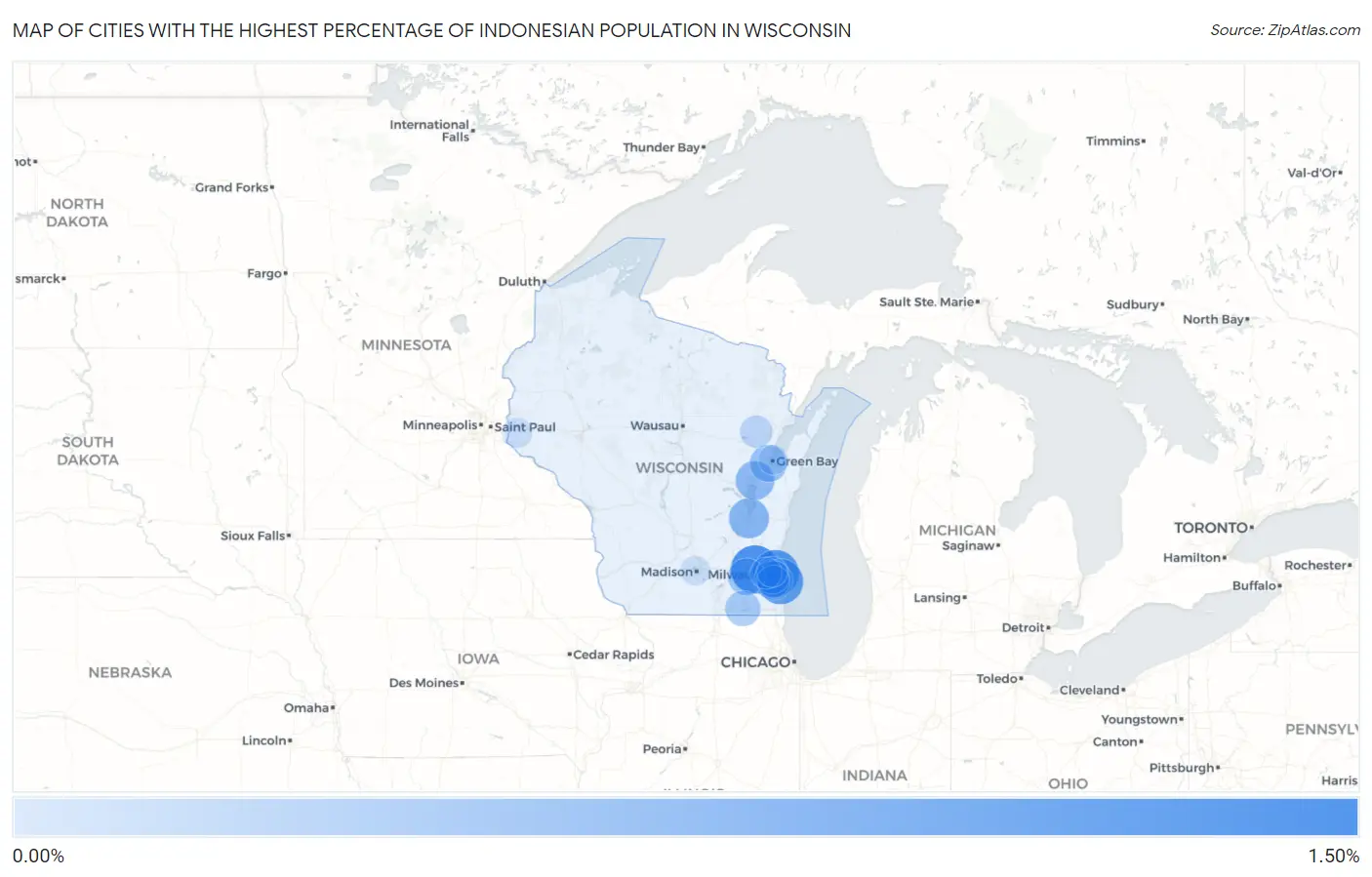 Cities with the Highest Percentage of Indonesian Population in Wisconsin Map