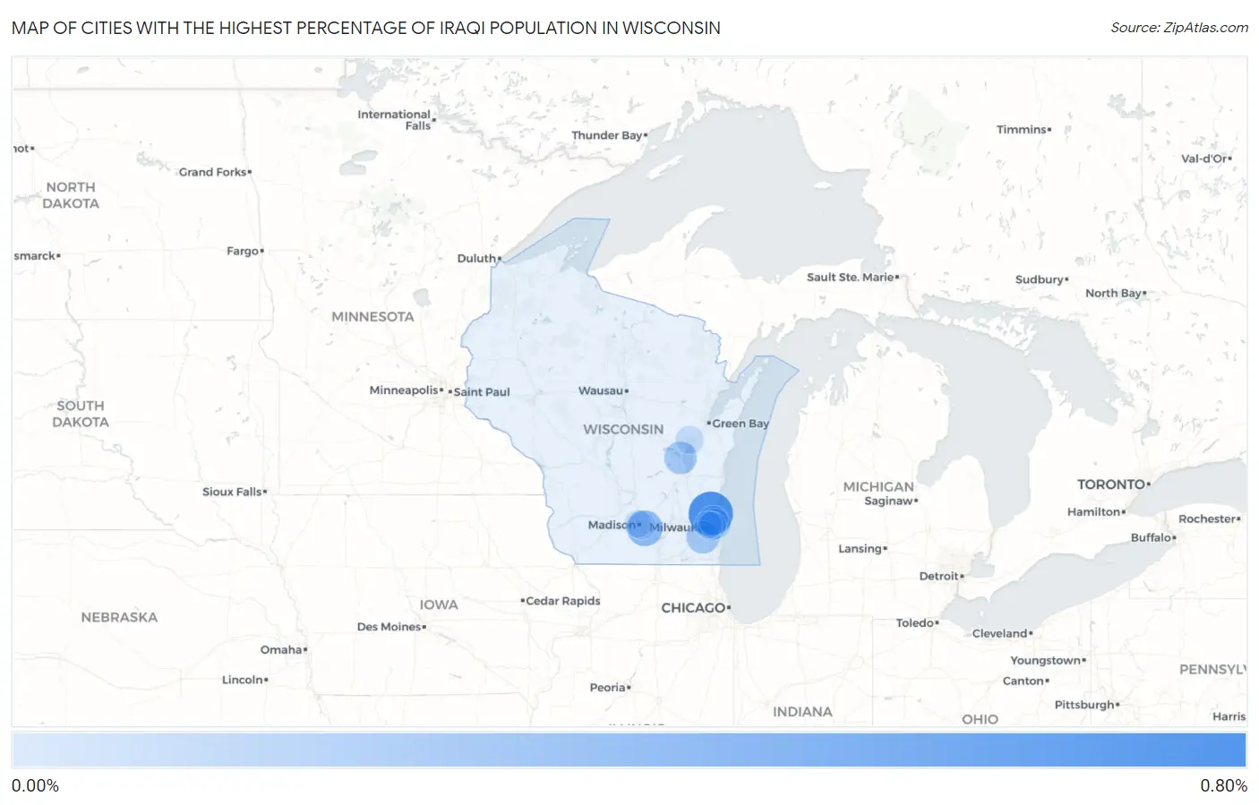Cities with the Highest Percentage of Iraqi Population in Wisconsin Map