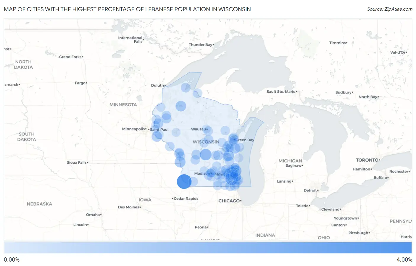 Cities with the Highest Percentage of Lebanese Population in Wisconsin Map