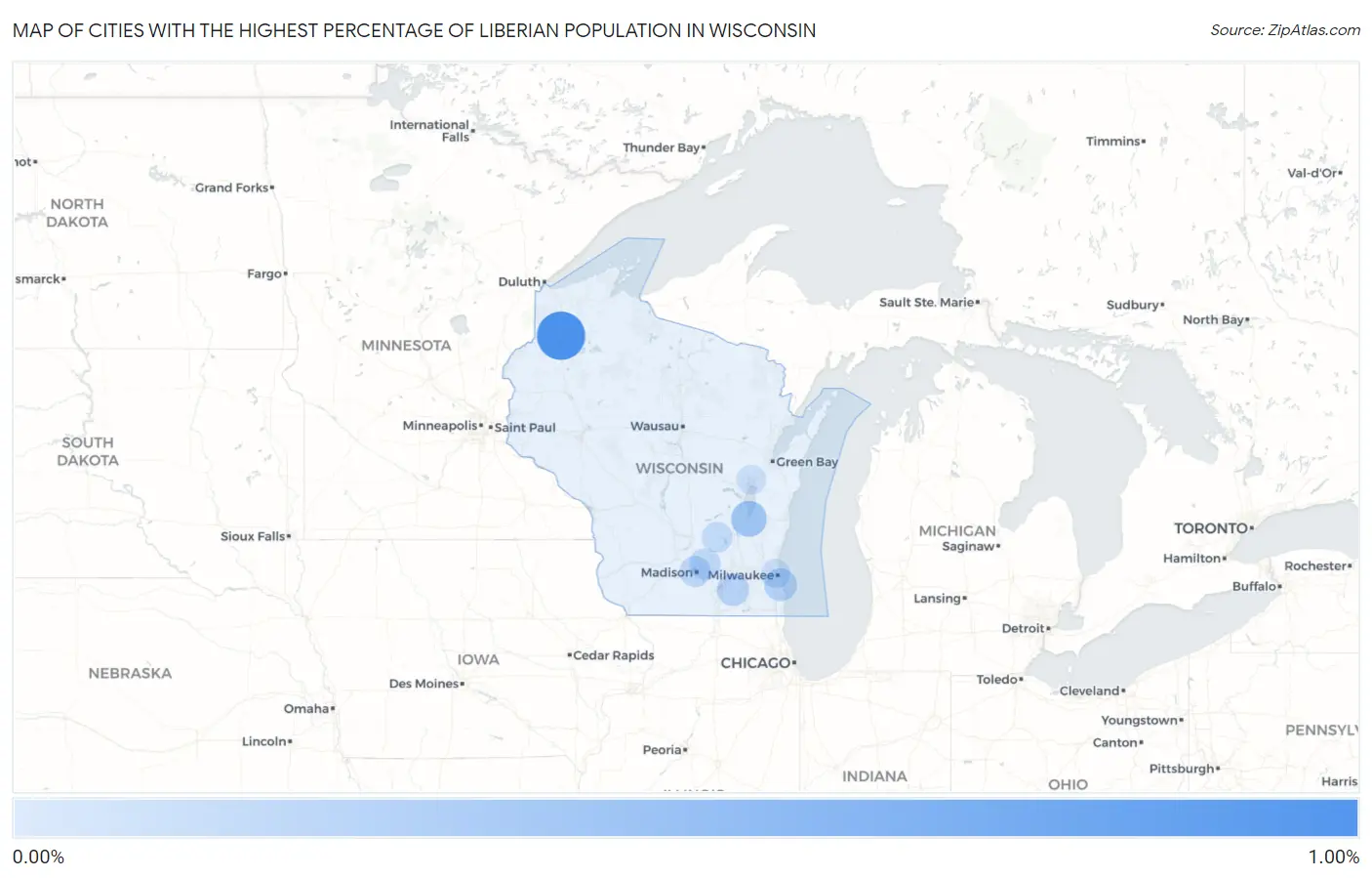 Cities with the Highest Percentage of Liberian Population in Wisconsin Map