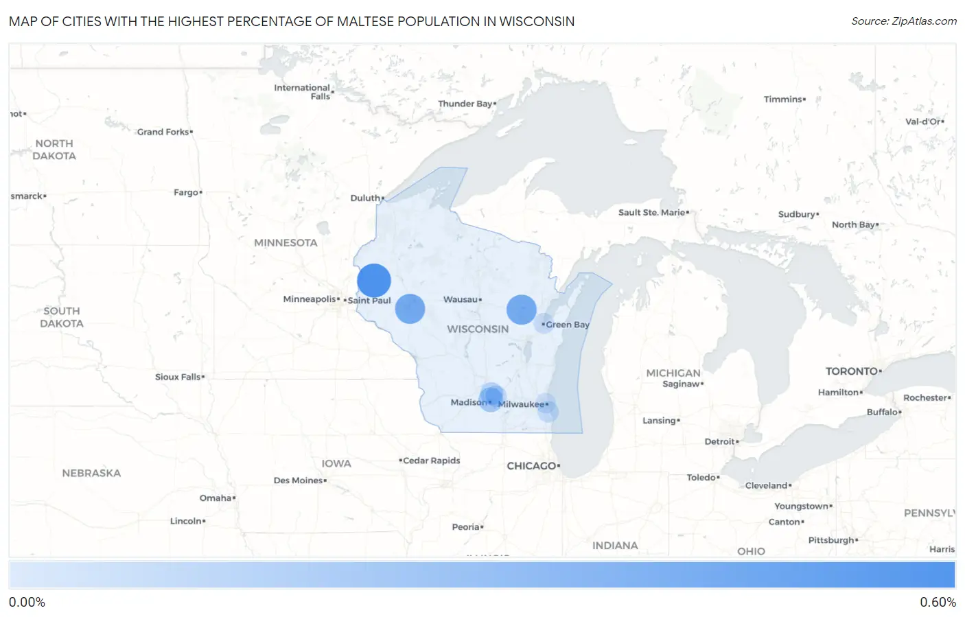 Cities with the Highest Percentage of Maltese Population in Wisconsin Map