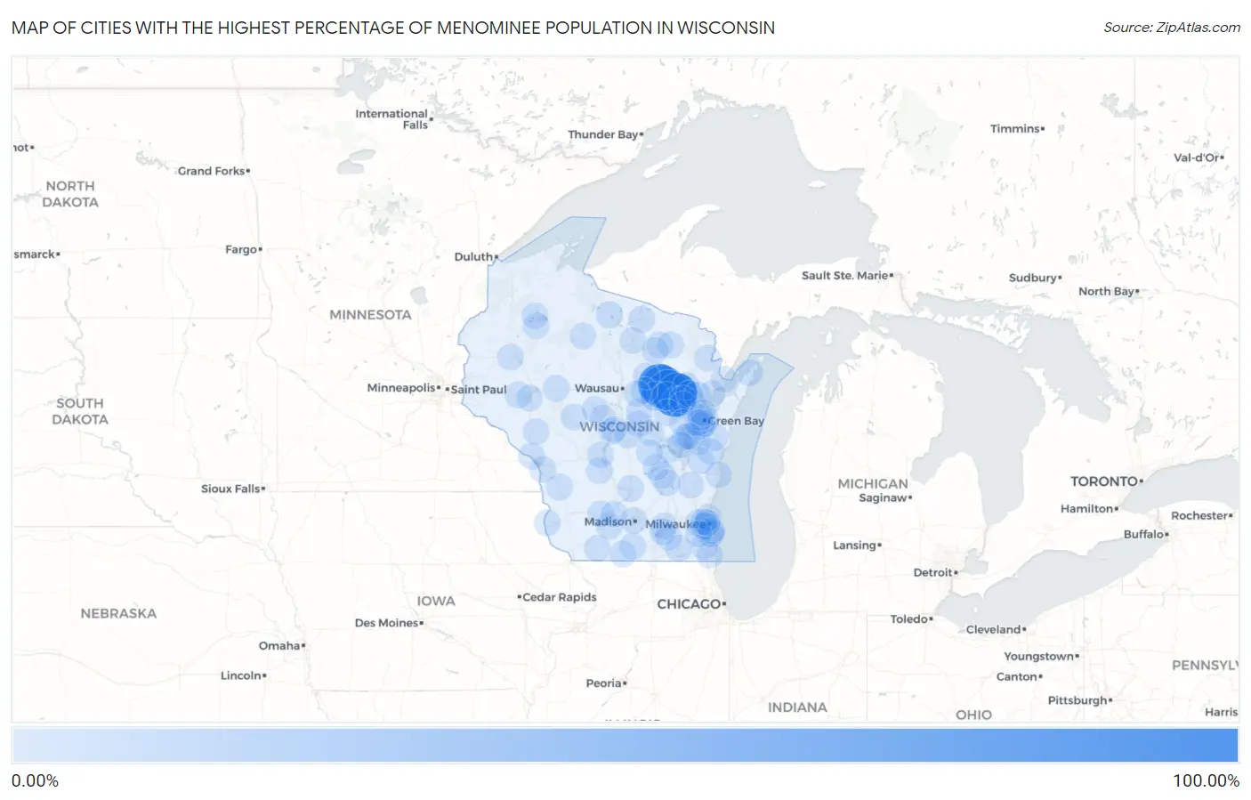 Cities with the Highest Percentage of Menominee Population in Wisconsin Map
