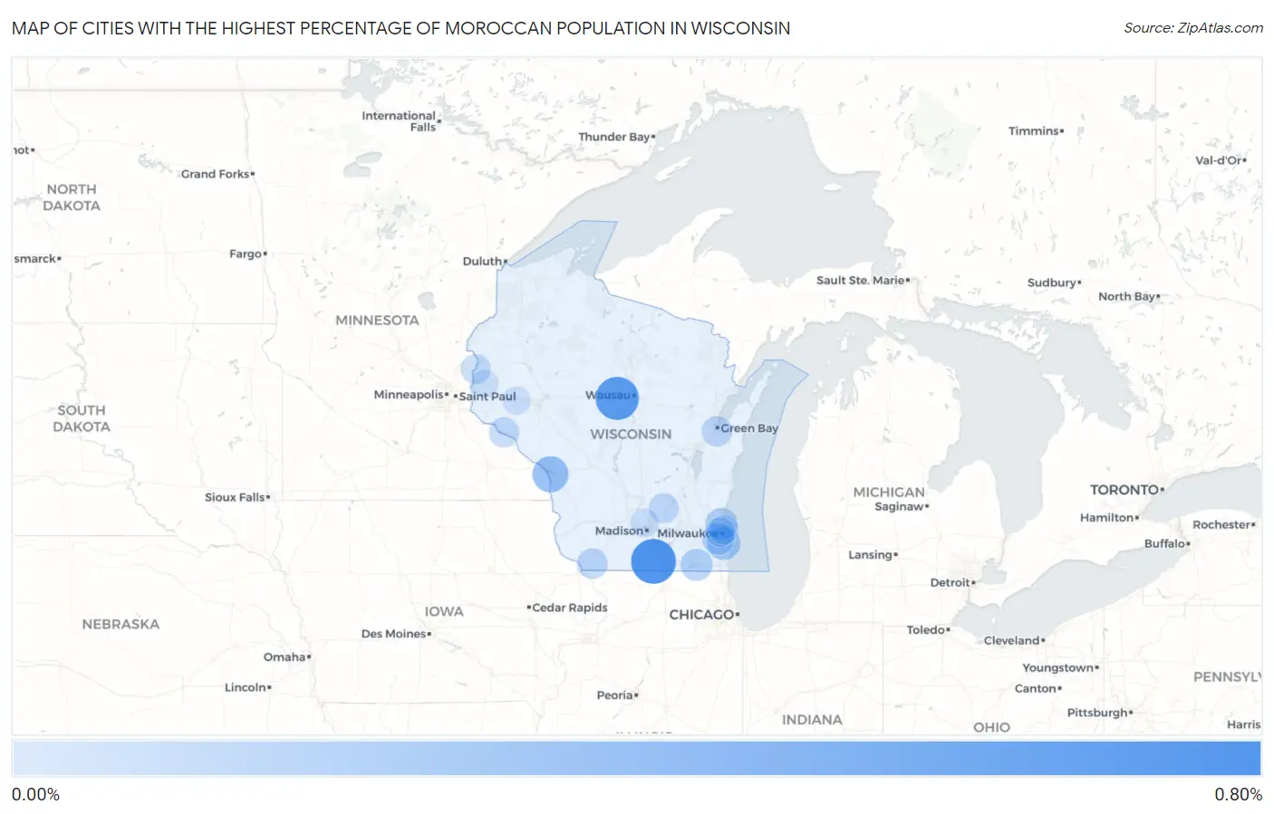 Cities with the Highest Percentage of Moroccan Population in Wisconsin Map