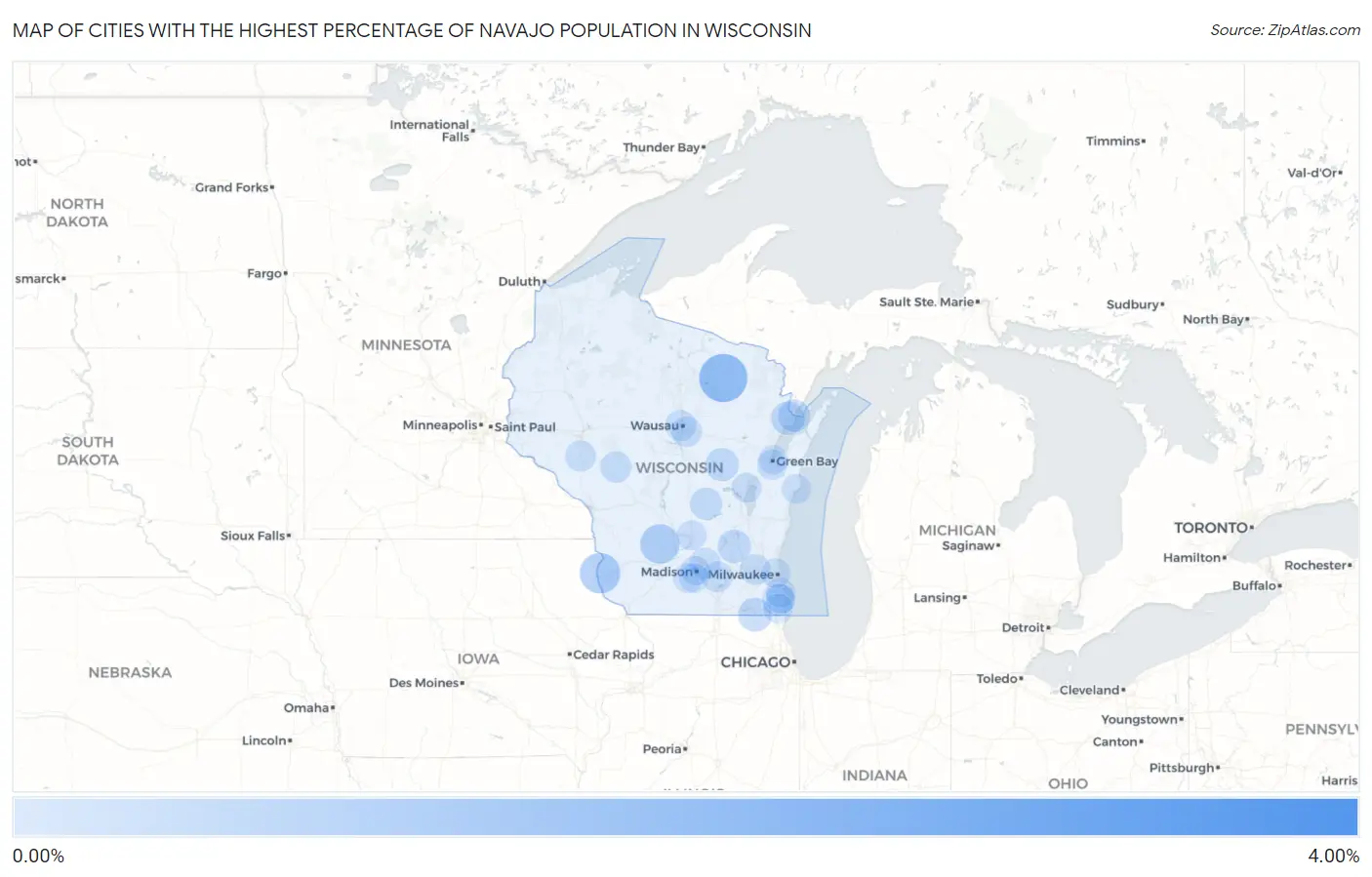 Cities with the Highest Percentage of Navajo Population in Wisconsin Map