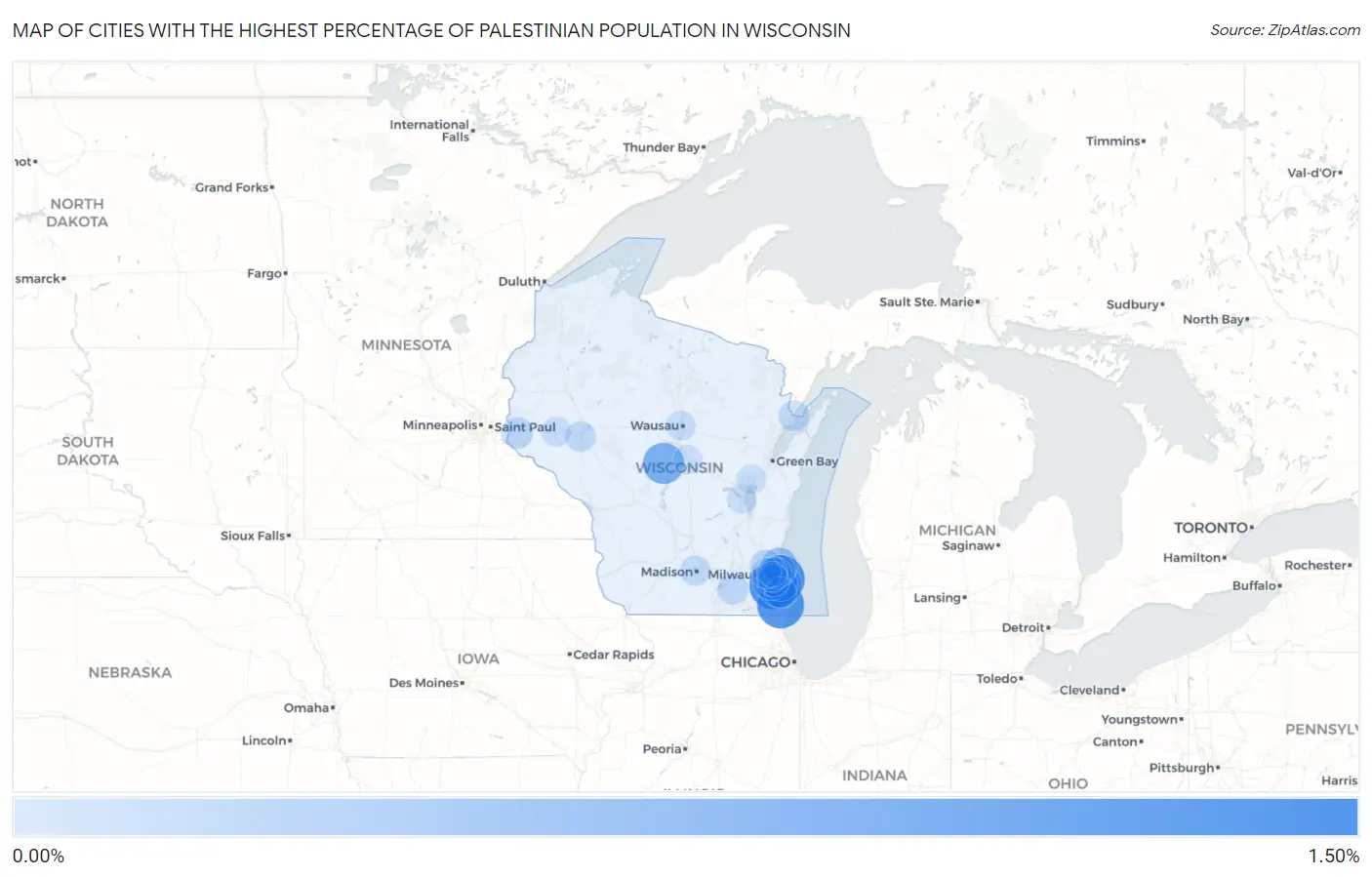 Cities with the Highest Percentage of Palestinian Population in Wisconsin Map