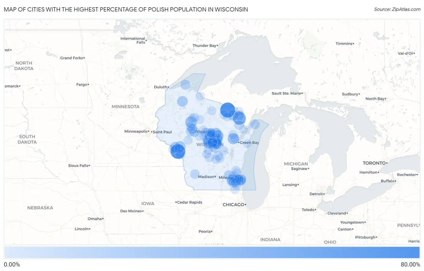 Cities with the Highest Percentage of Polish Population in Wisconsin Map