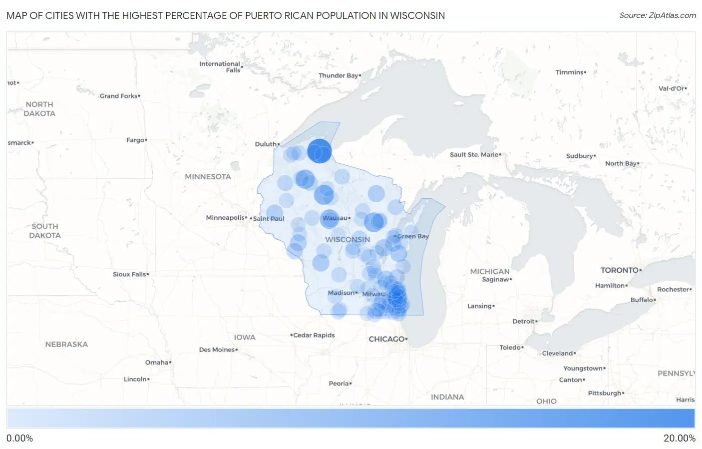Cities with the Highest Percentage of Puerto Rican Population in Wisconsin Map