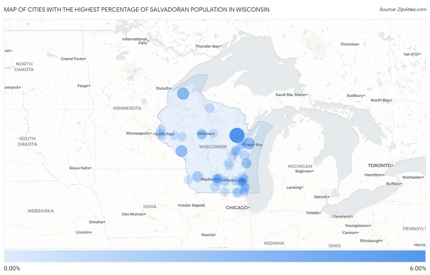 Cities with the Highest Percentage of Salvadoran Population in Wisconsin Map