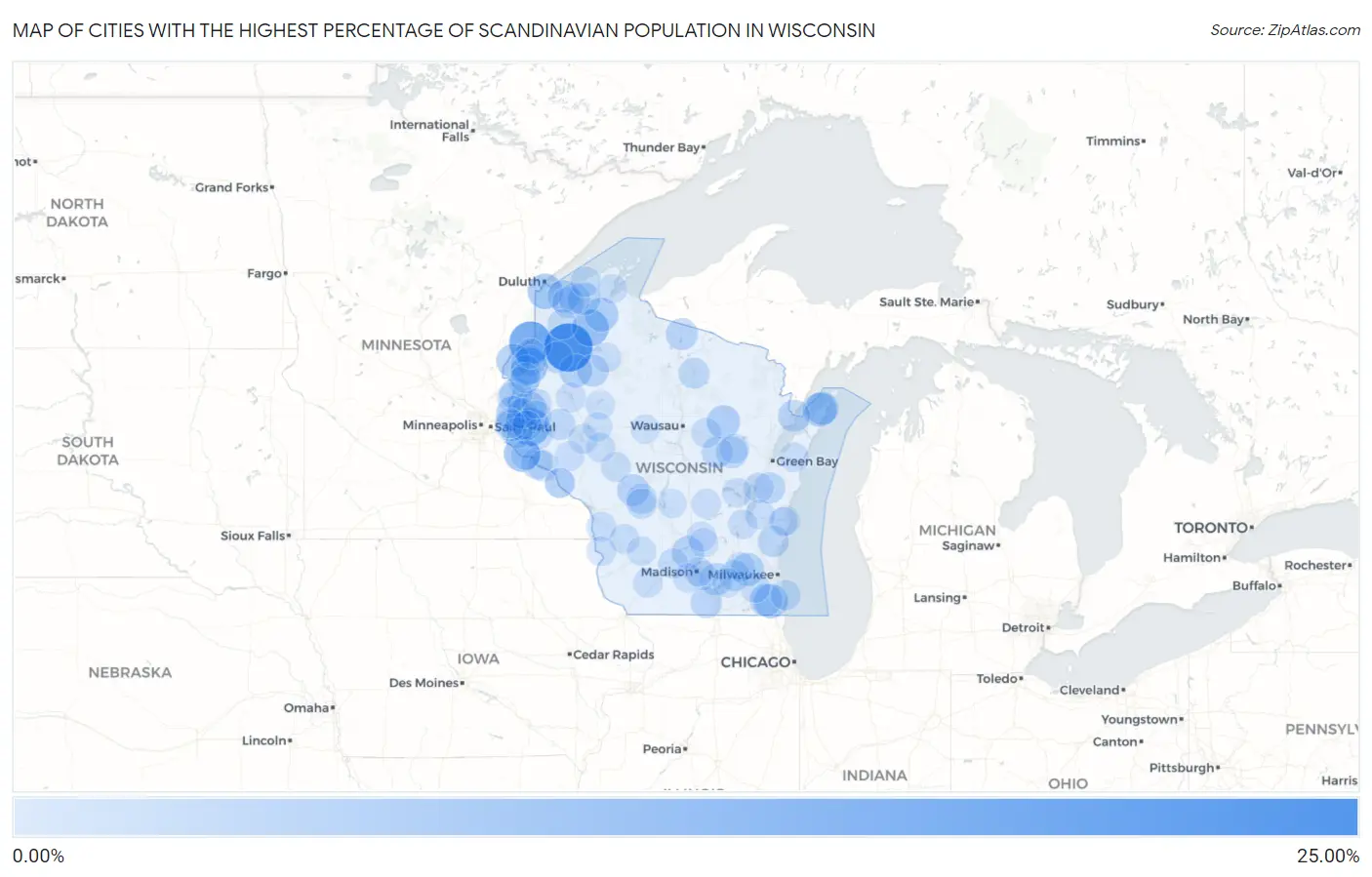 Cities with the Highest Percentage of Scandinavian Population in Wisconsin Map