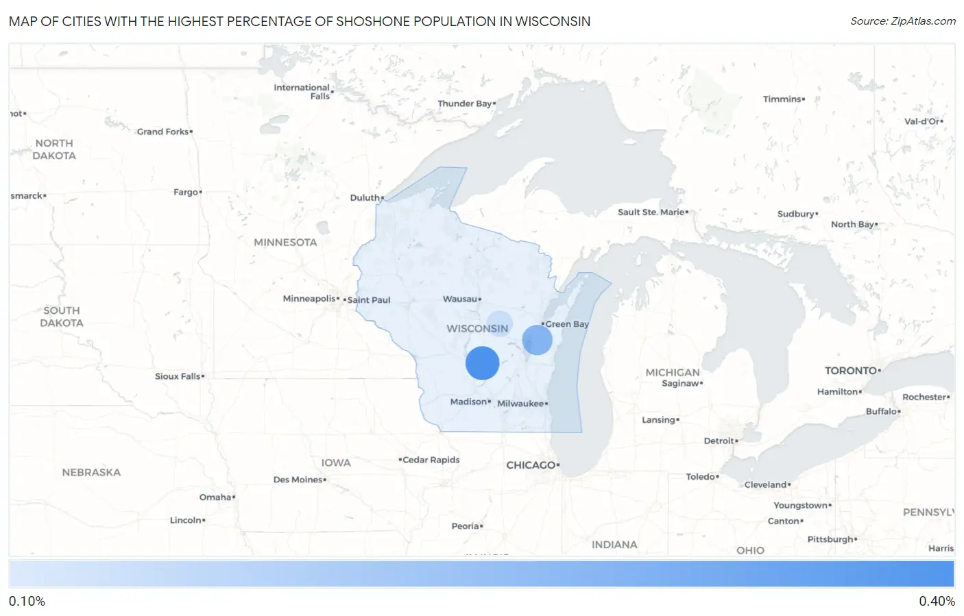 Cities with the Highest Percentage of Shoshone Population in Wisconsin Map