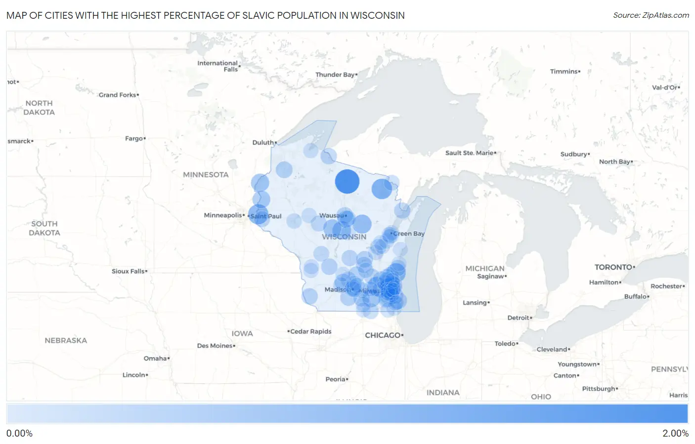Cities with the Highest Percentage of Slavic Population in Wisconsin Map