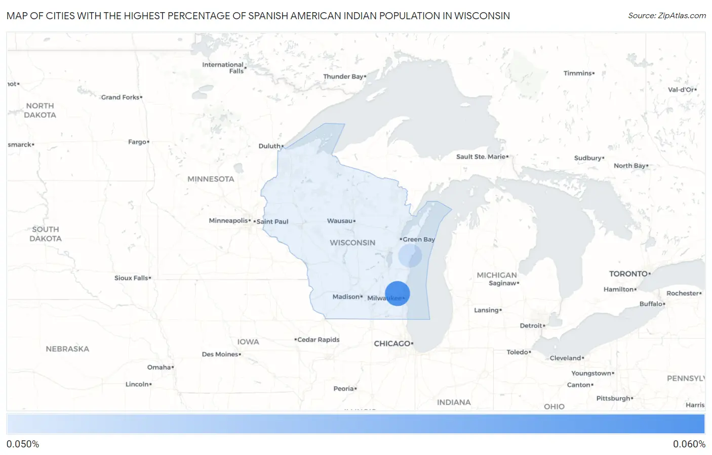 Cities with the Highest Percentage of Spanish American Indian Population in Wisconsin Map