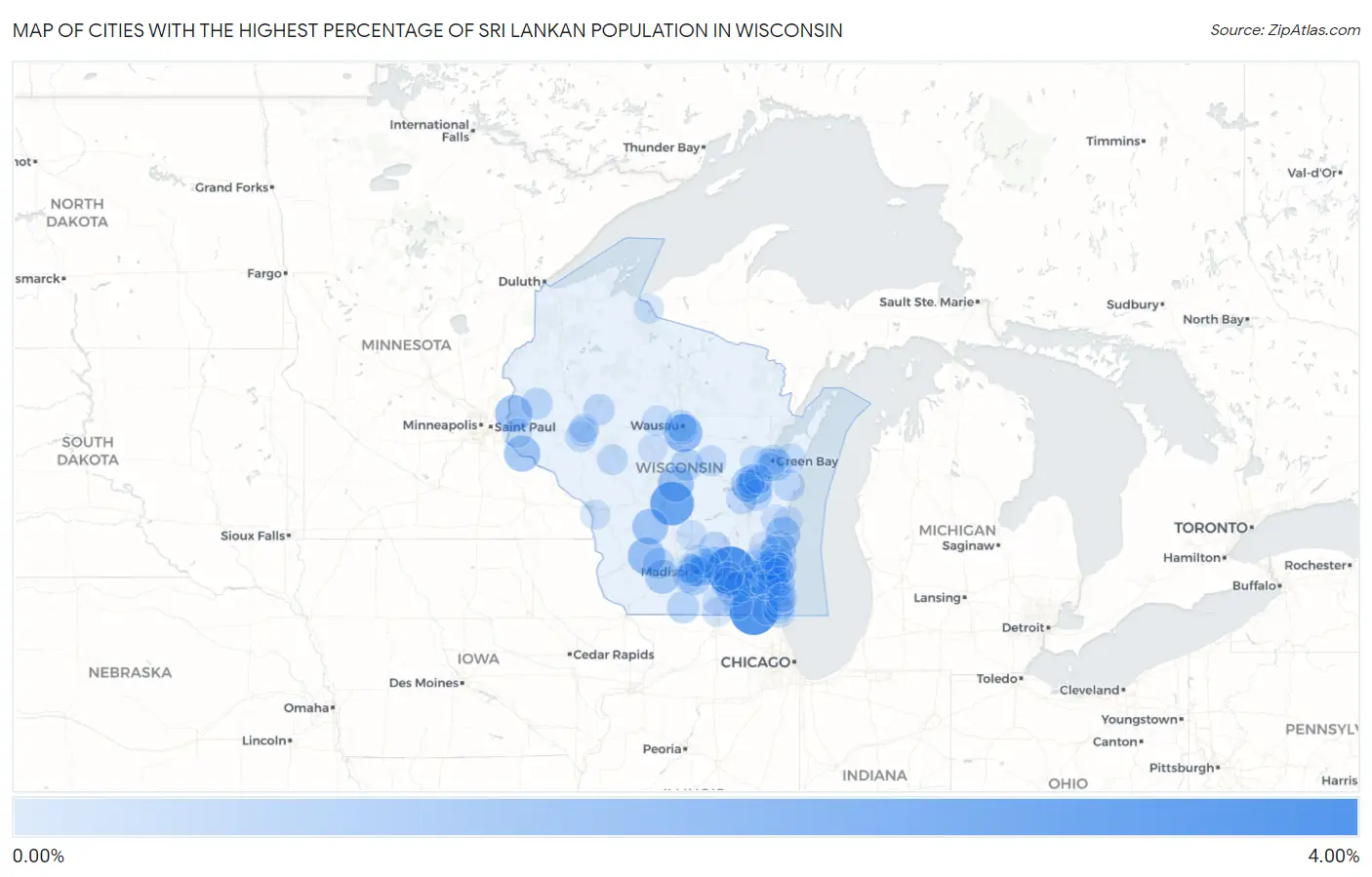 Cities with the Highest Percentage of Sri Lankan Population in Wisconsin Map