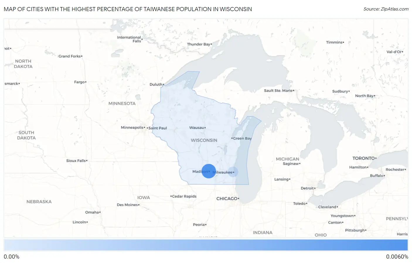 Cities with the Highest Percentage of Taiwanese Population in Wisconsin Map