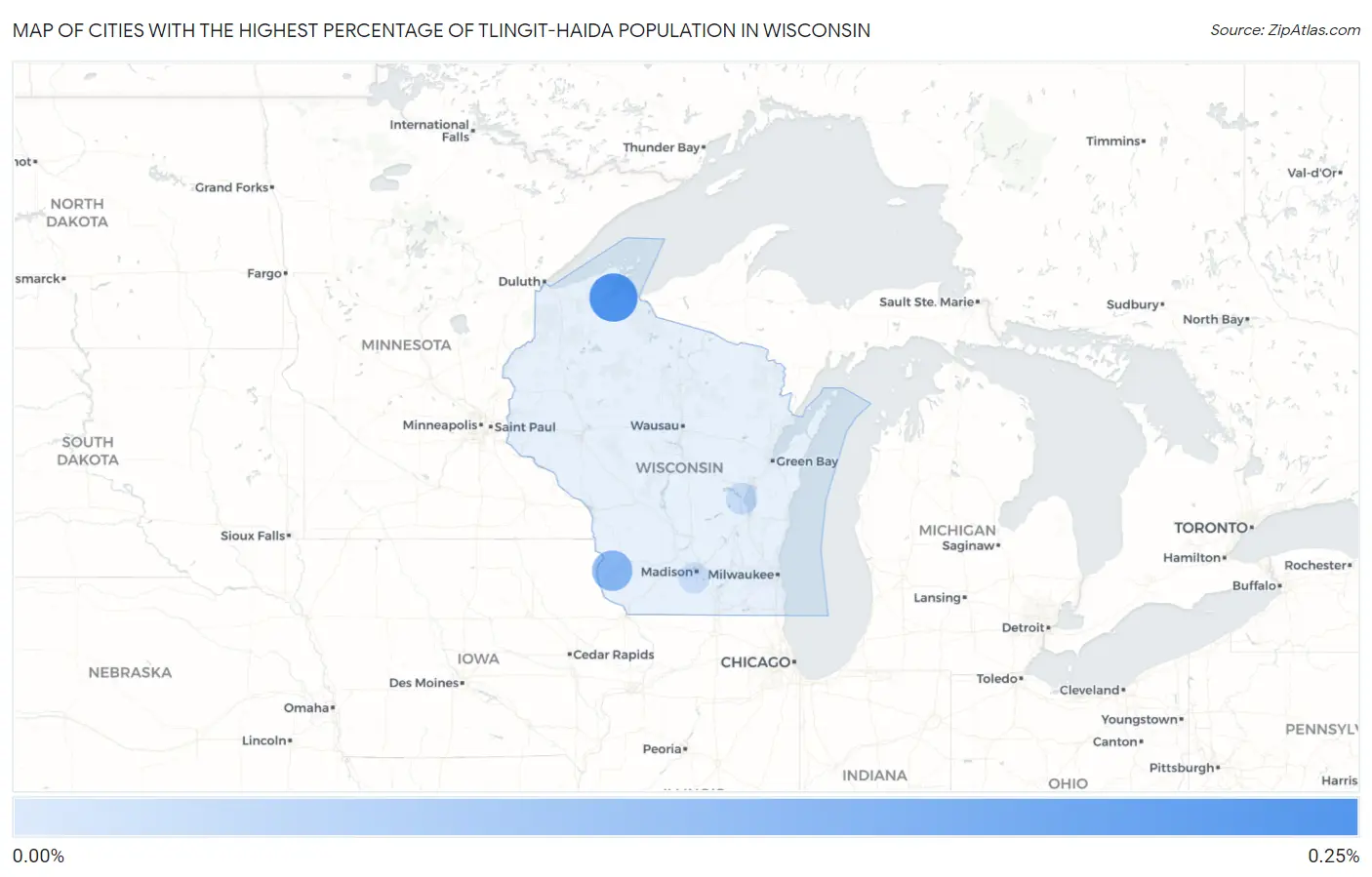 Cities with the Highest Percentage of Tlingit-Haida Population in Wisconsin Map