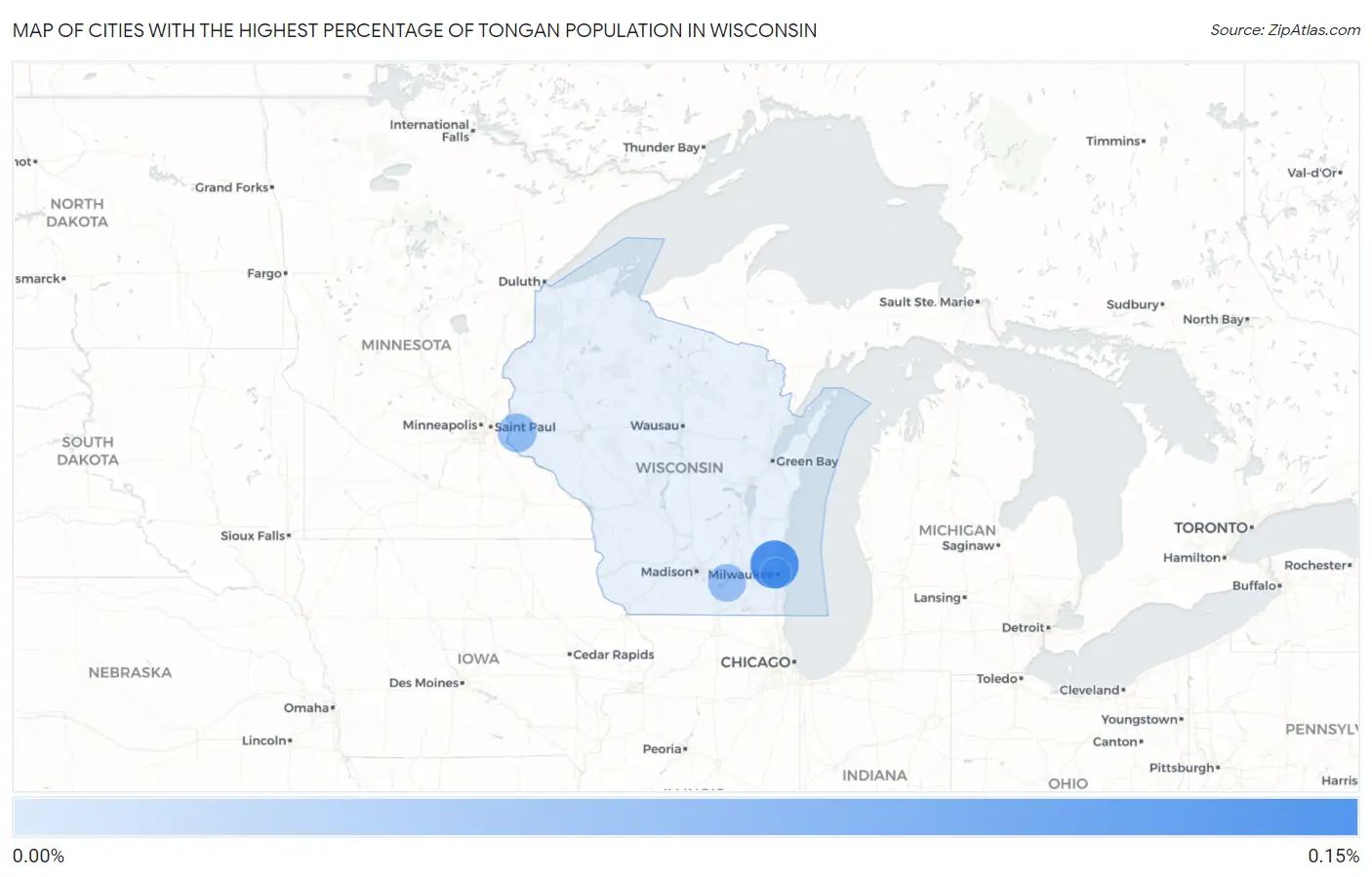 Cities with the Highest Percentage of Tongan Population in Wisconsin Map