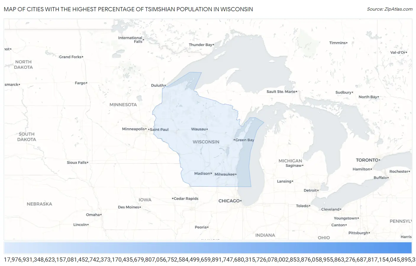 Cities with the Highest Percentage of Tsimshian Population in Wisconsin Map