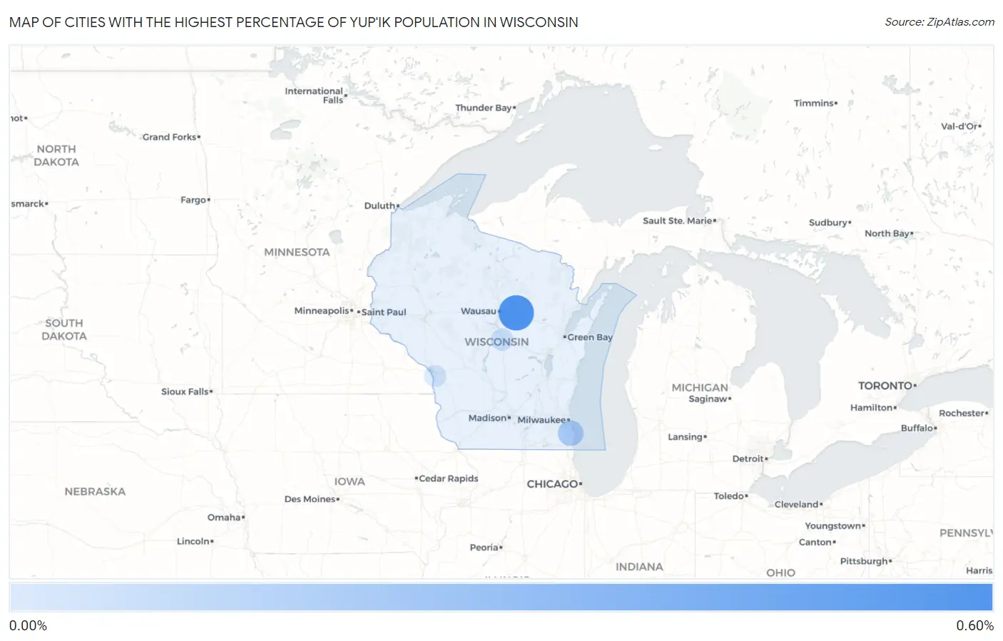 Cities with the Highest Percentage of Yup'ik Population in Wisconsin Map