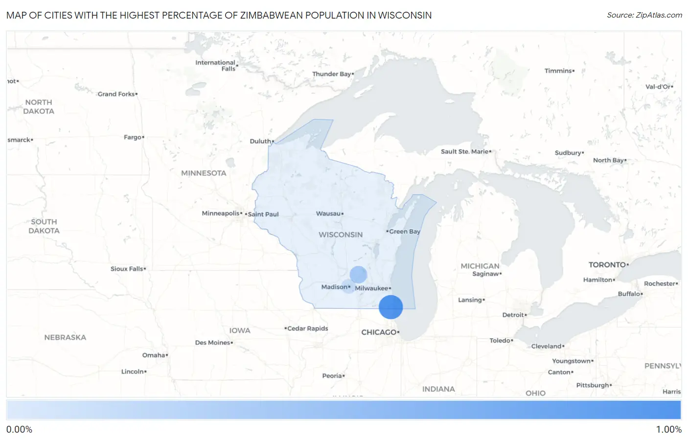 Cities with the Highest Percentage of Zimbabwean Population in Wisconsin Map