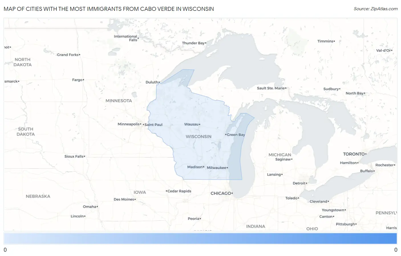 Cities with the Most Immigrants from Cabo Verde in Wisconsin Map