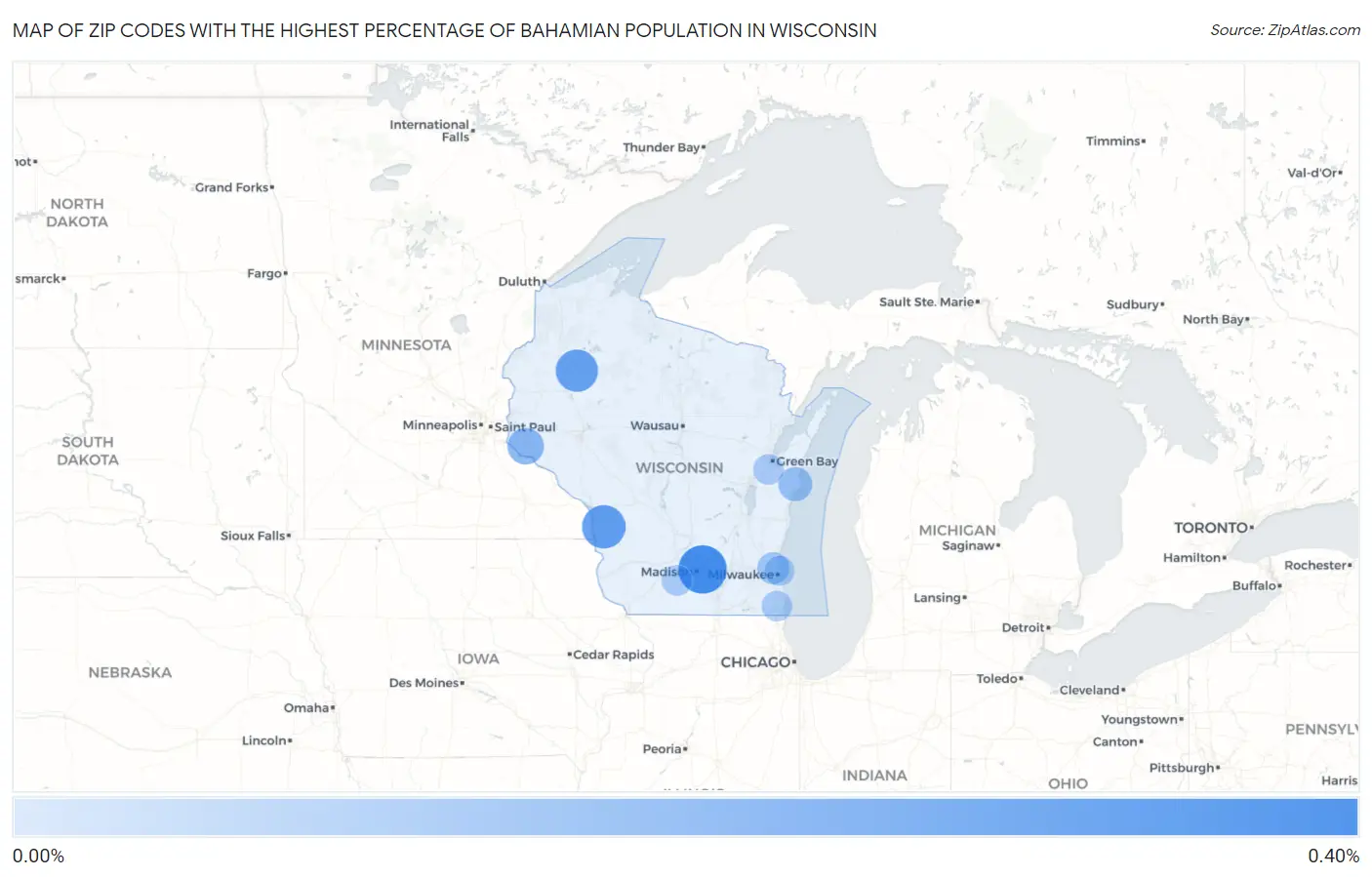 Zip Codes with the Highest Percentage of Bahamian Population in Wisconsin Map