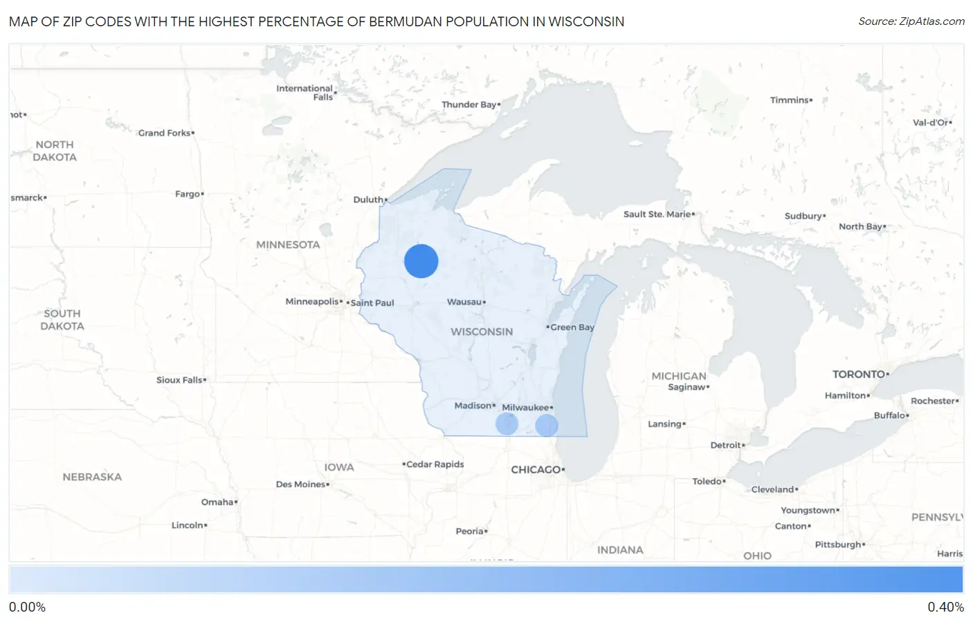 Zip Codes with the Highest Percentage of Bermudan Population in Wisconsin Map