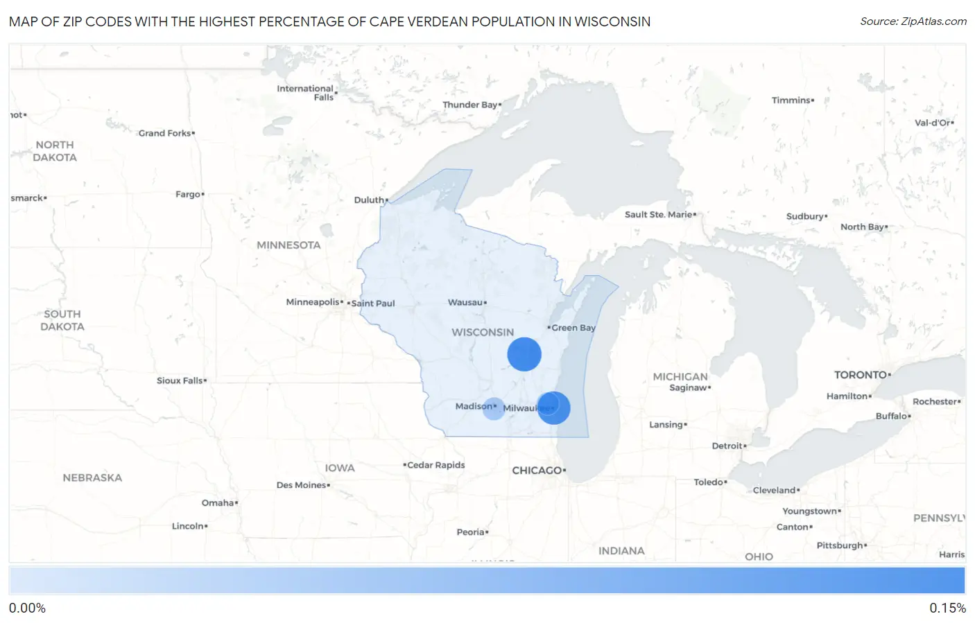 Zip Codes with the Highest Percentage of Cape Verdean Population in Wisconsin Map