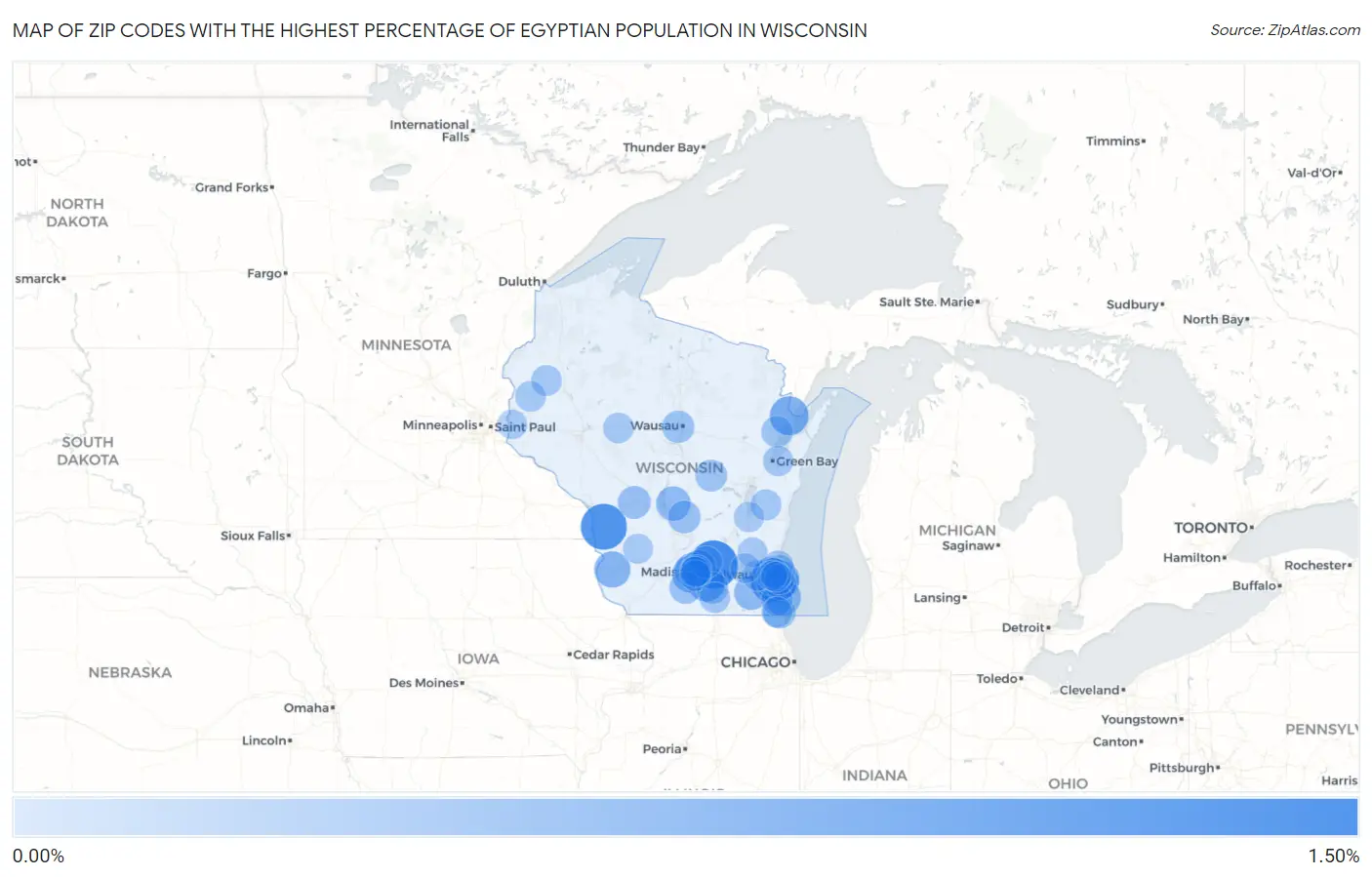 Zip Codes with the Highest Percentage of Egyptian Population in Wisconsin Map