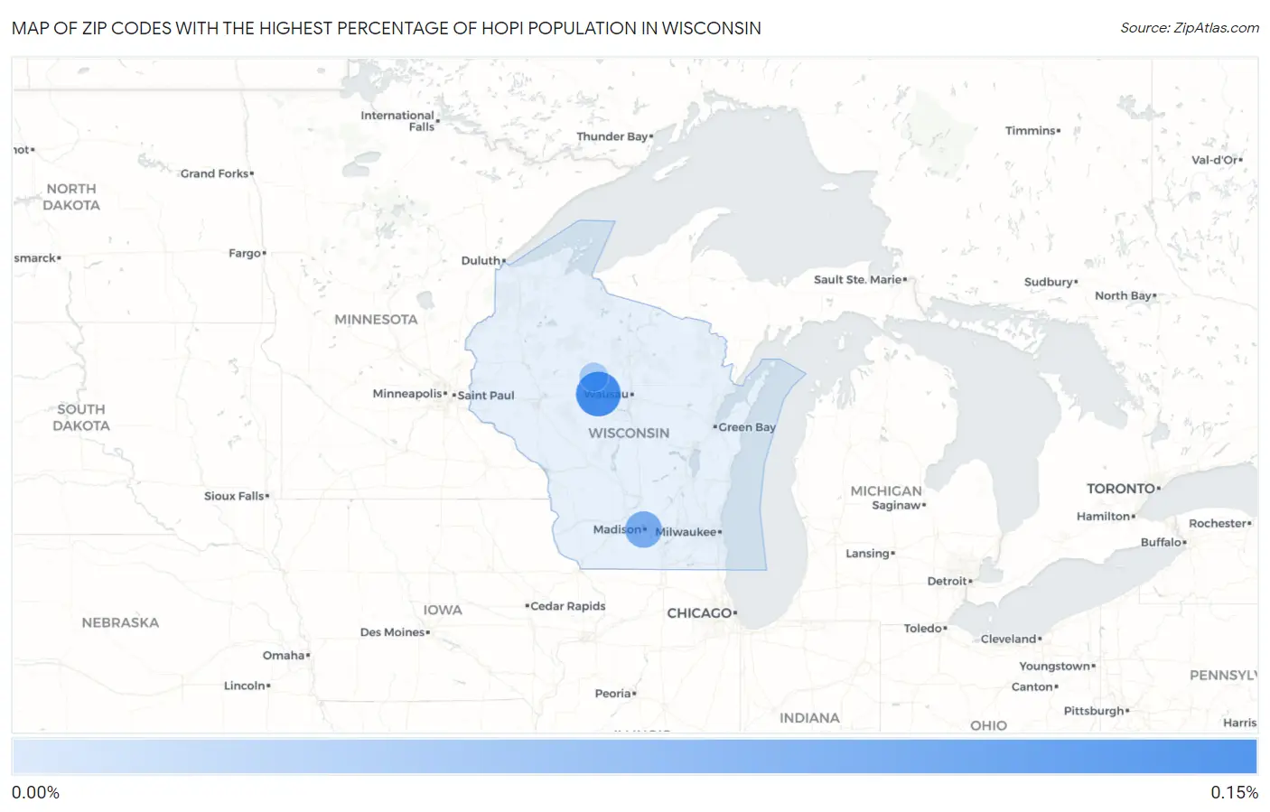 Zip Codes with the Highest Percentage of Hopi Population in Wisconsin Map