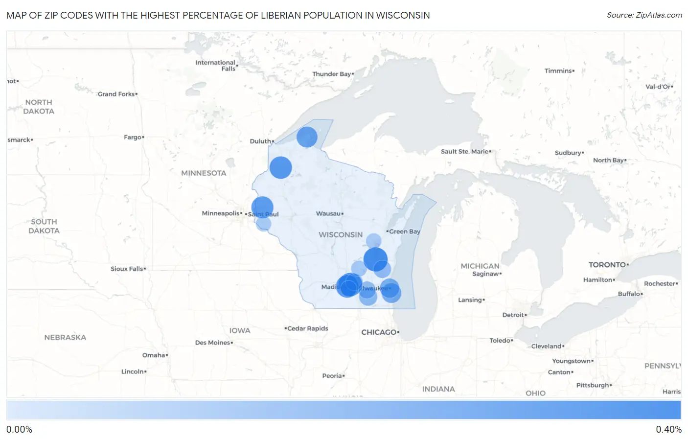 Zip Codes with the Highest Percentage of Liberian Population in Wisconsin Map